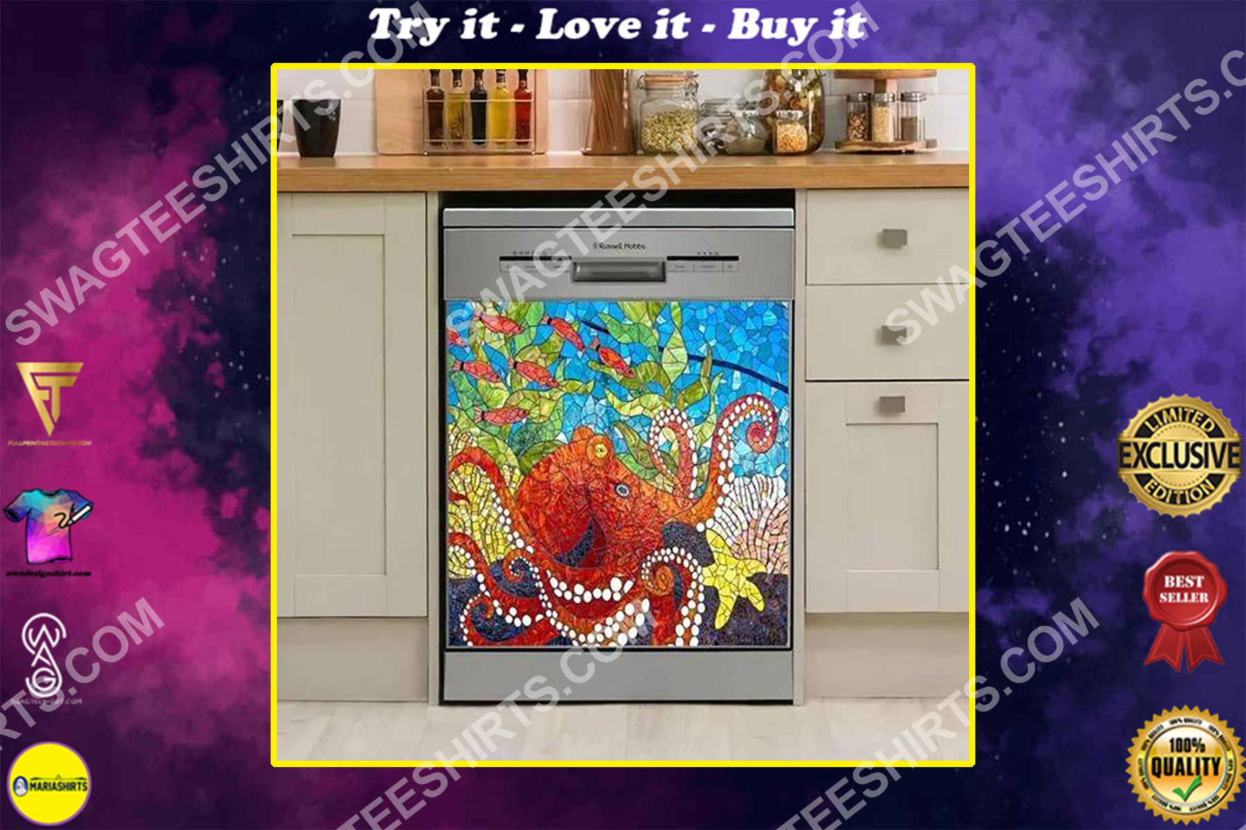 ocean octopus art kitchen decorative dishwasher magnet cover