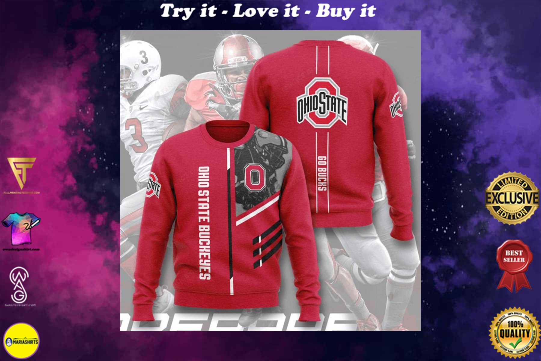 ohio state buckeyes football go bucks full printing ugly sweater
