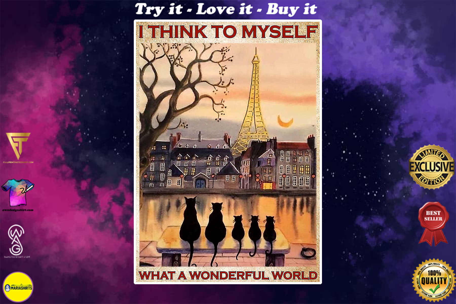 paris and cats i think to myself what a wonderful world poster