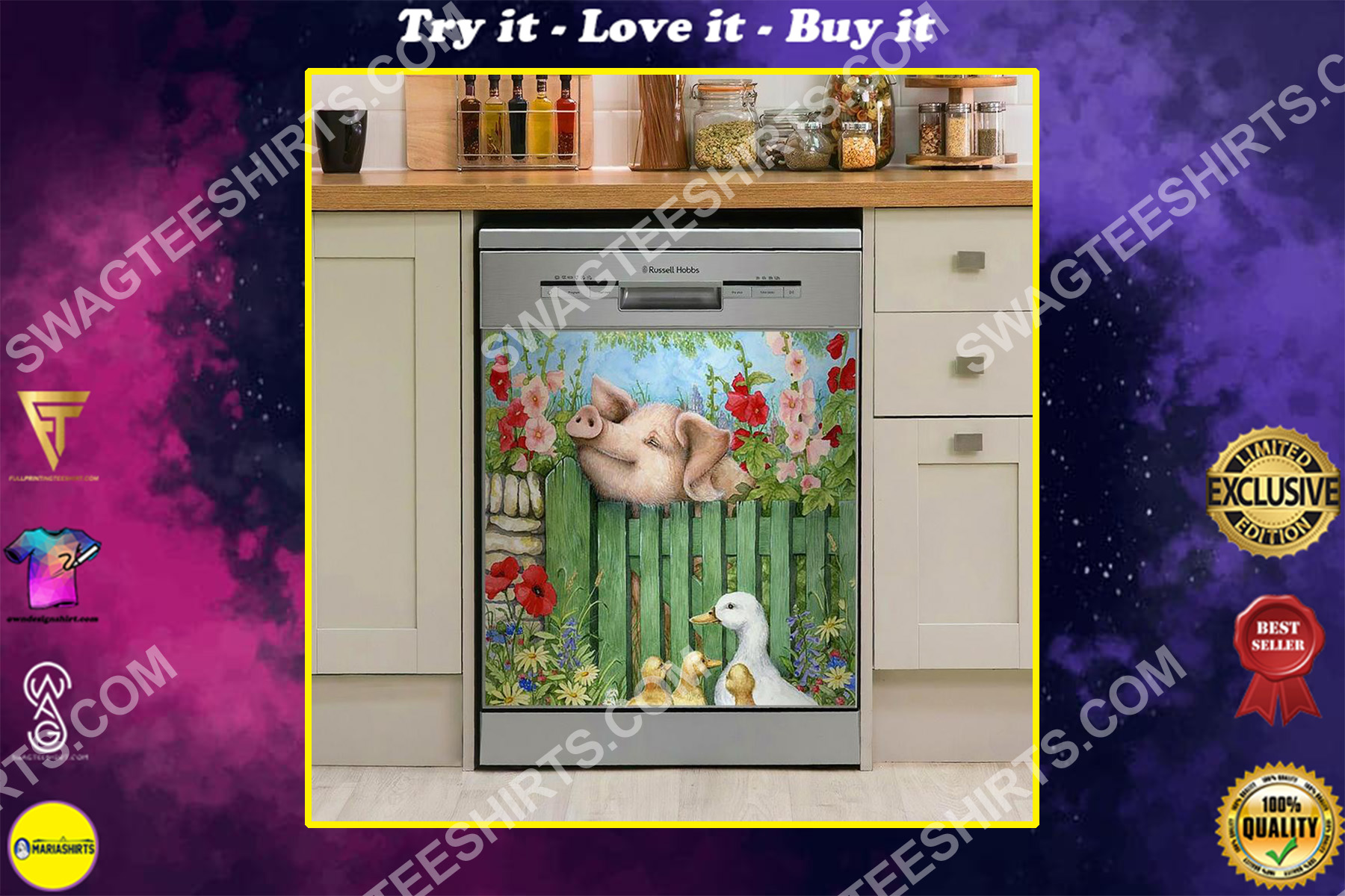 pig and duck farm life kitchen decorative dishwasher magnet cover