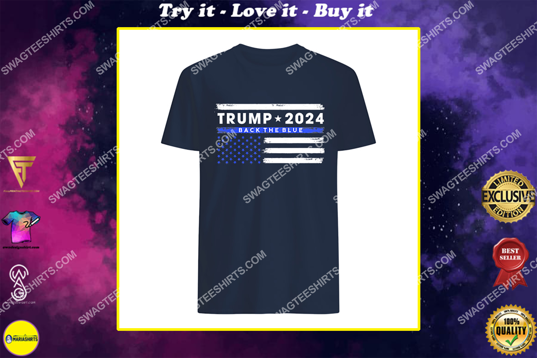 [Best selling products] pro trump 2024 back the blue thin blue line american flag shirt