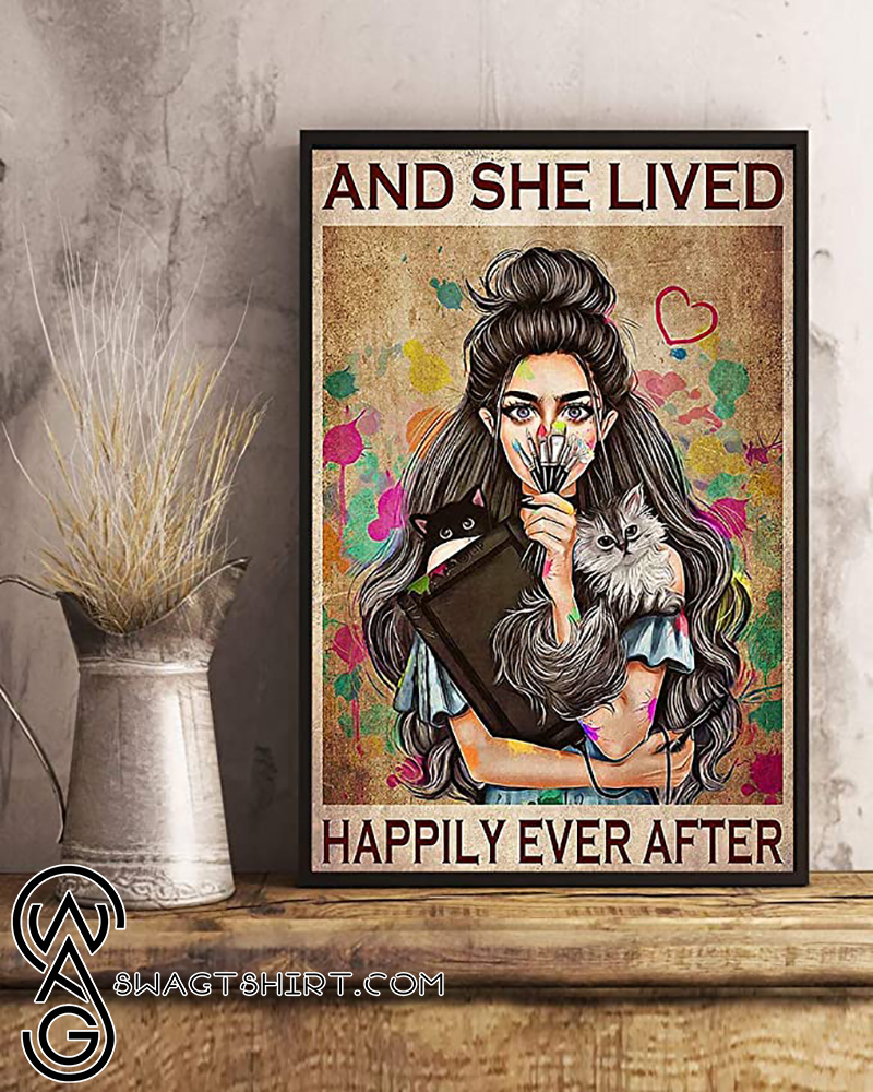 Girl with cats and she lived happily ever after poster