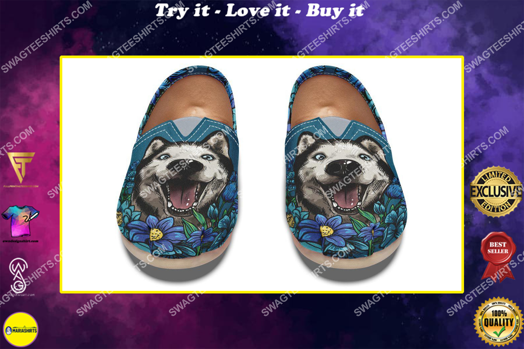 retro siberian husky dogs lover all over printed toms shoes