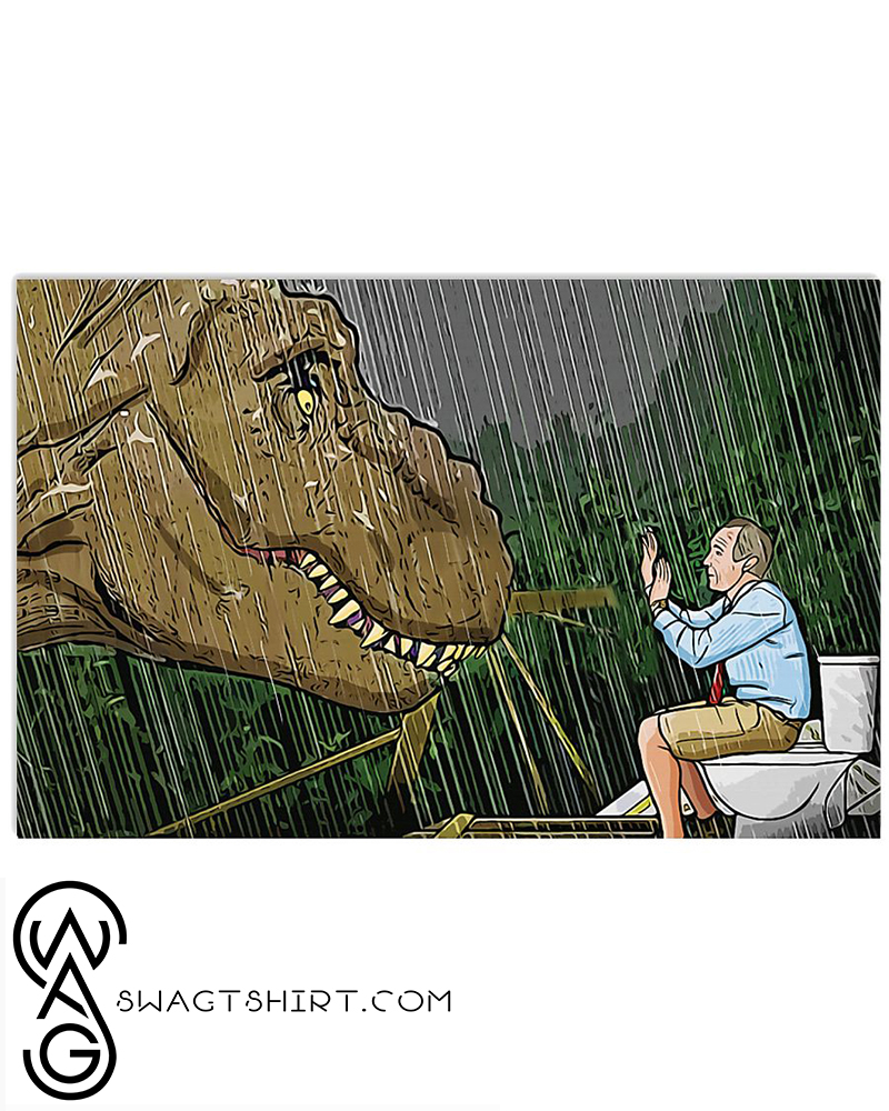 Jurassic park t-rex toilet scene cartoon poster