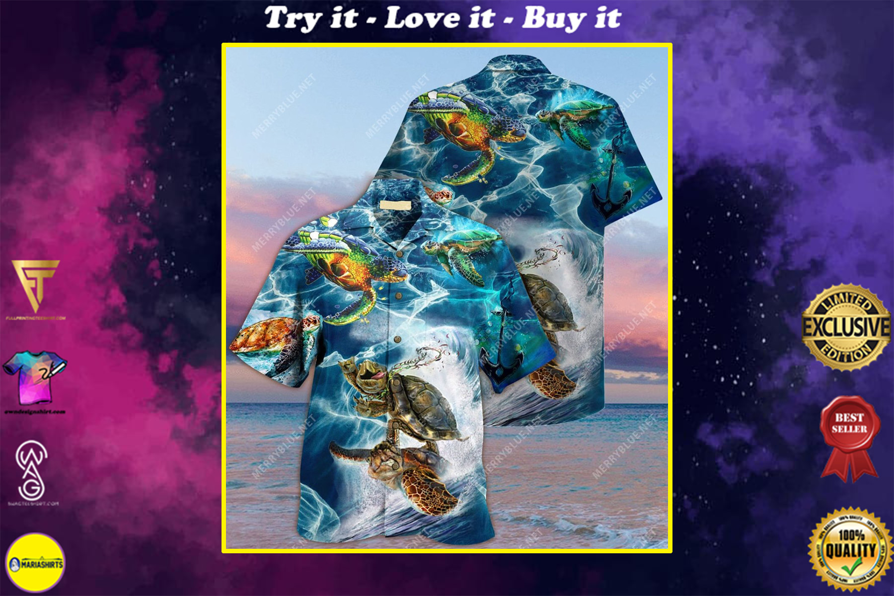 sea turtle and ocean full printing hawaiian shirt