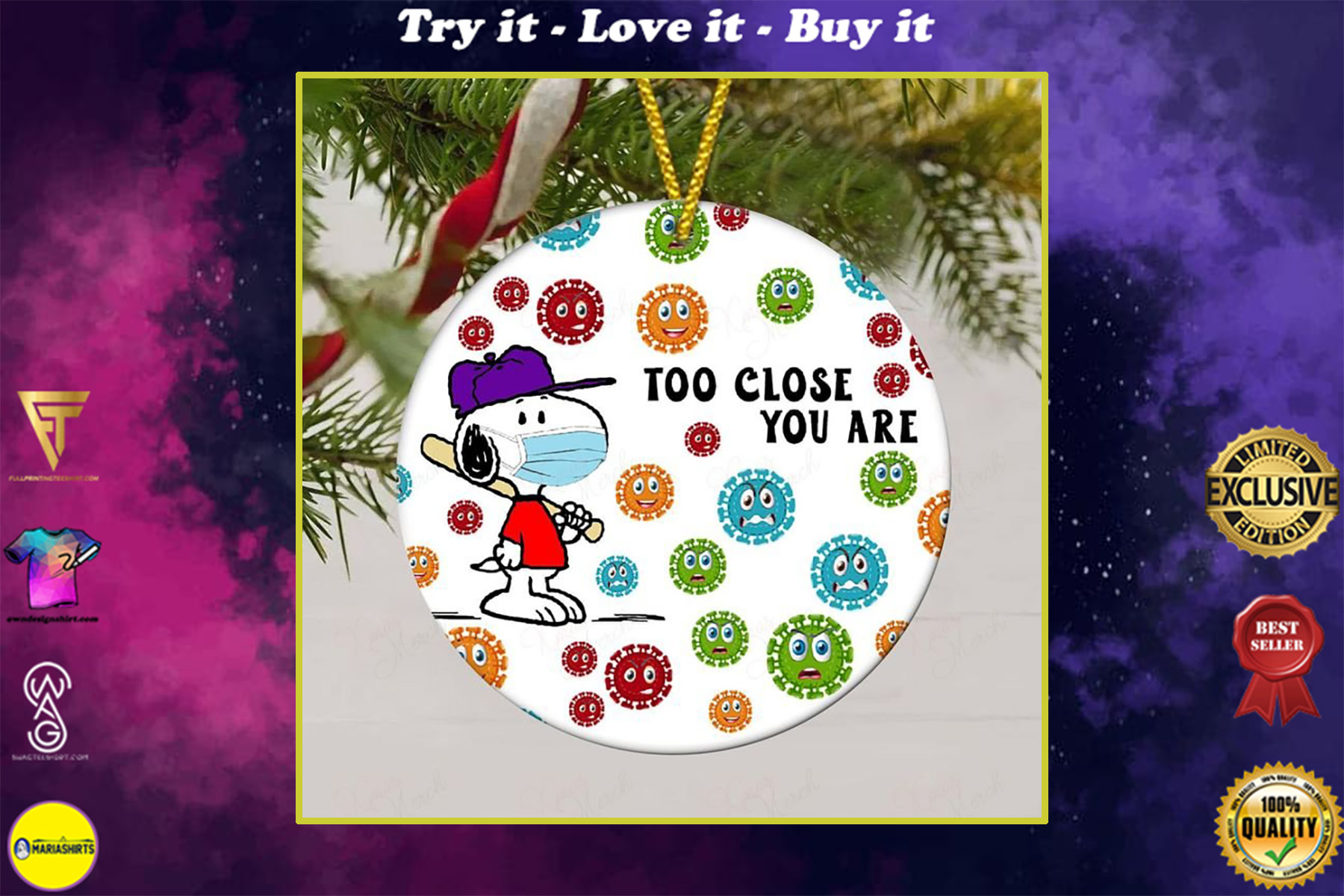 social distancing too close you are snoopy christmas ornament