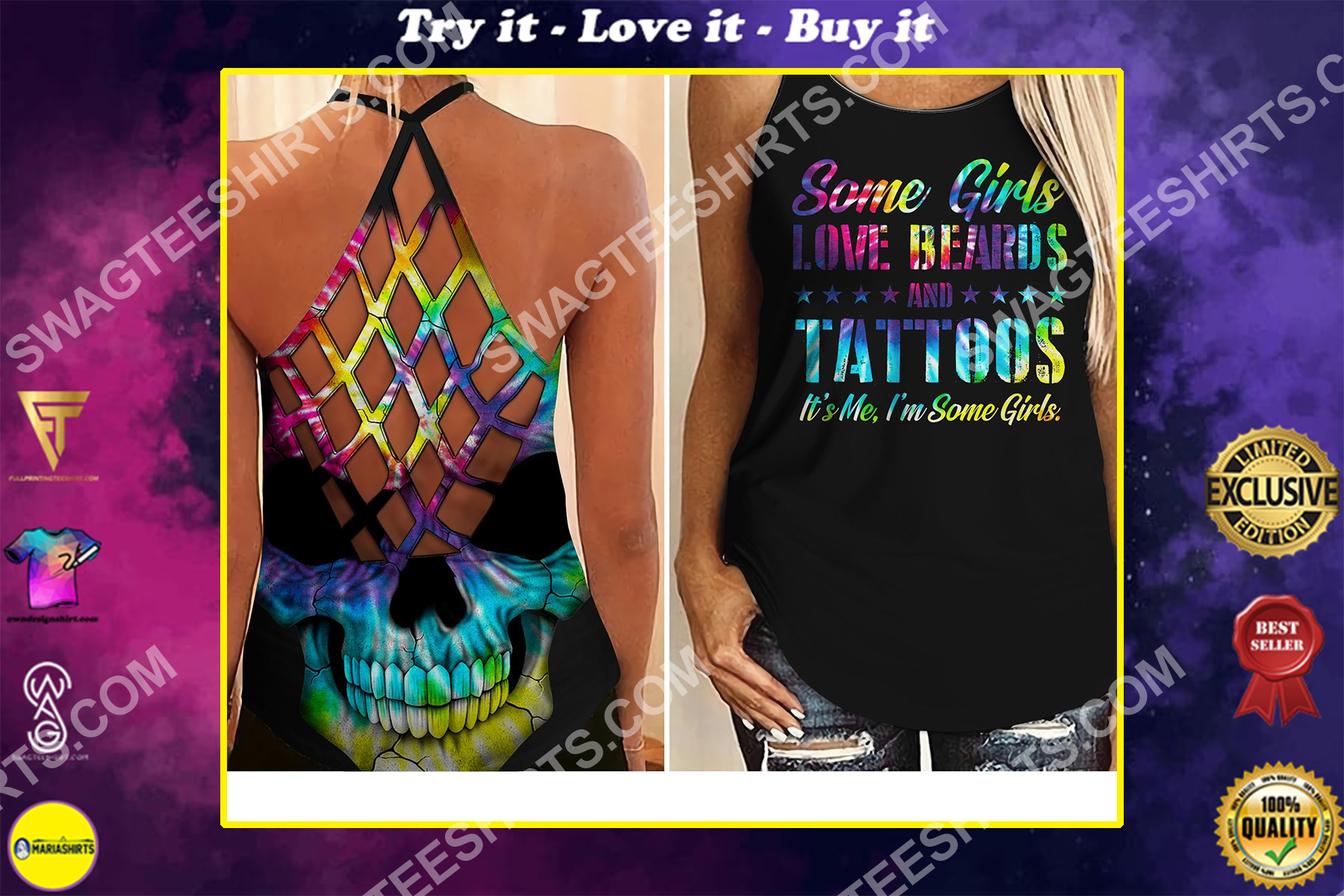 some girls love beards and tattoos it's me i'm some girls criss-cross tank top