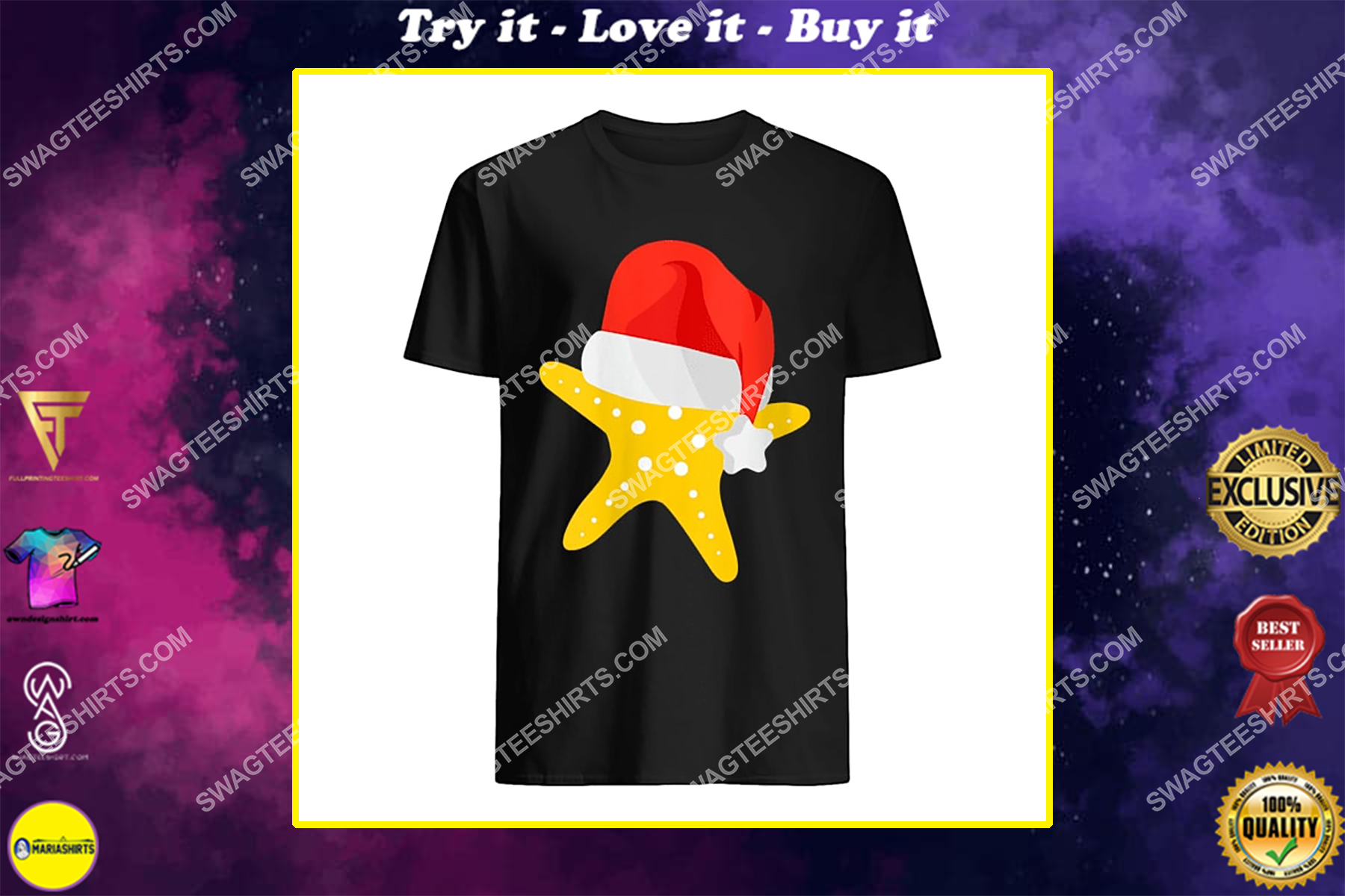 starfish with santa hat christmas in july shirt