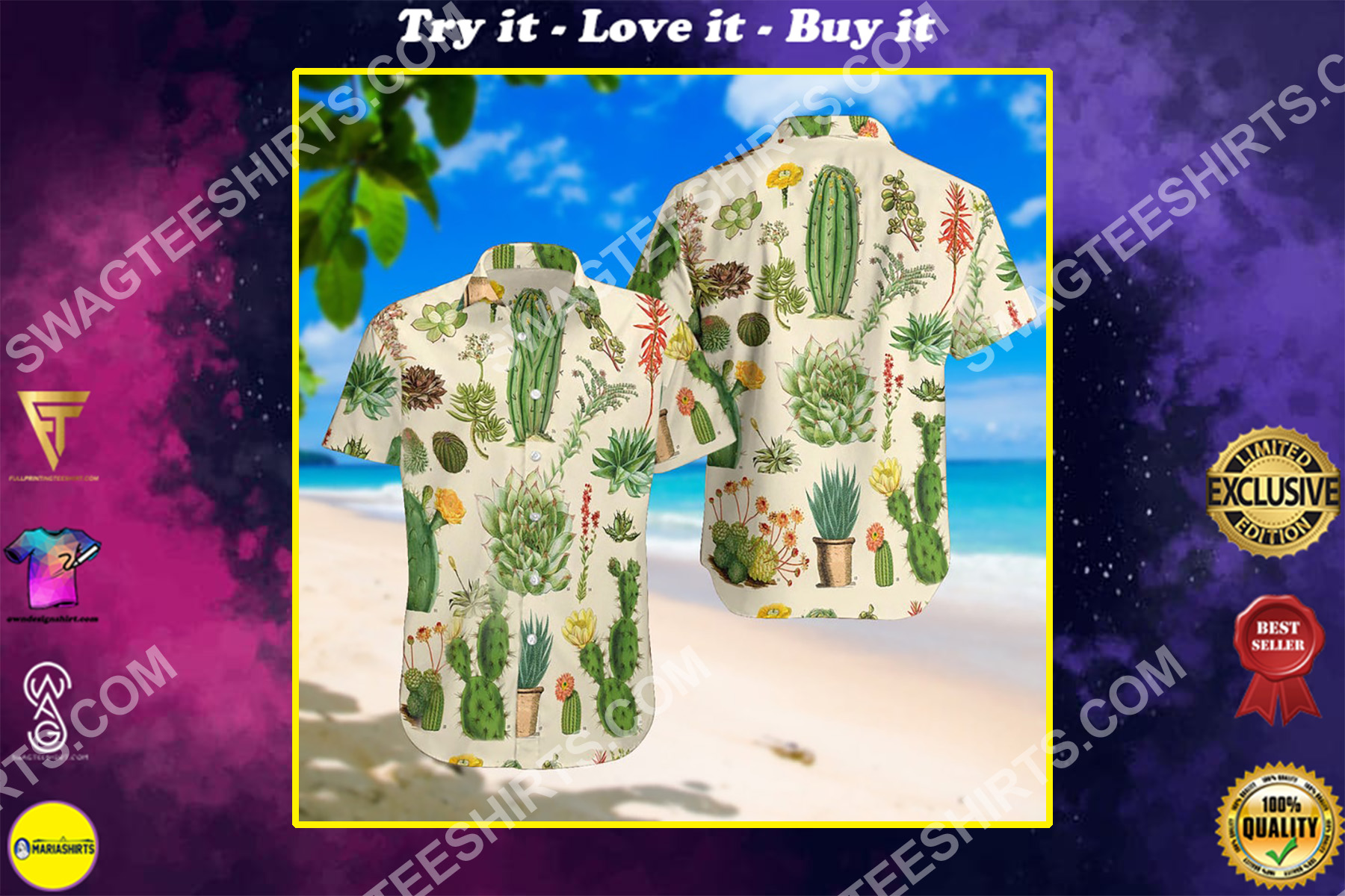summer time cactus all over print hawaiian shirt