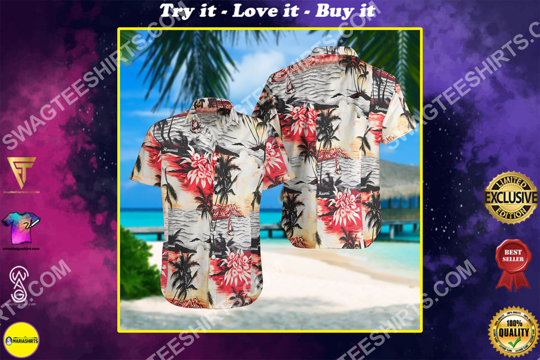 summer time ocean coast all over print hawaiian shirt