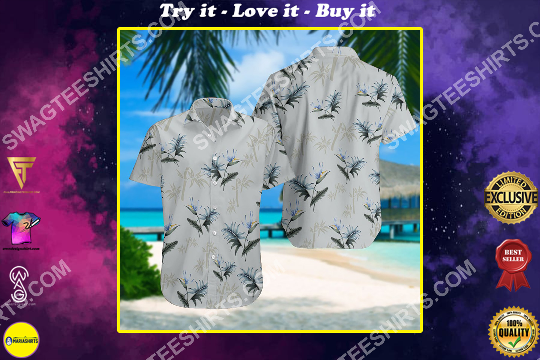 summer time tropical palm all over print hawaiian shirt