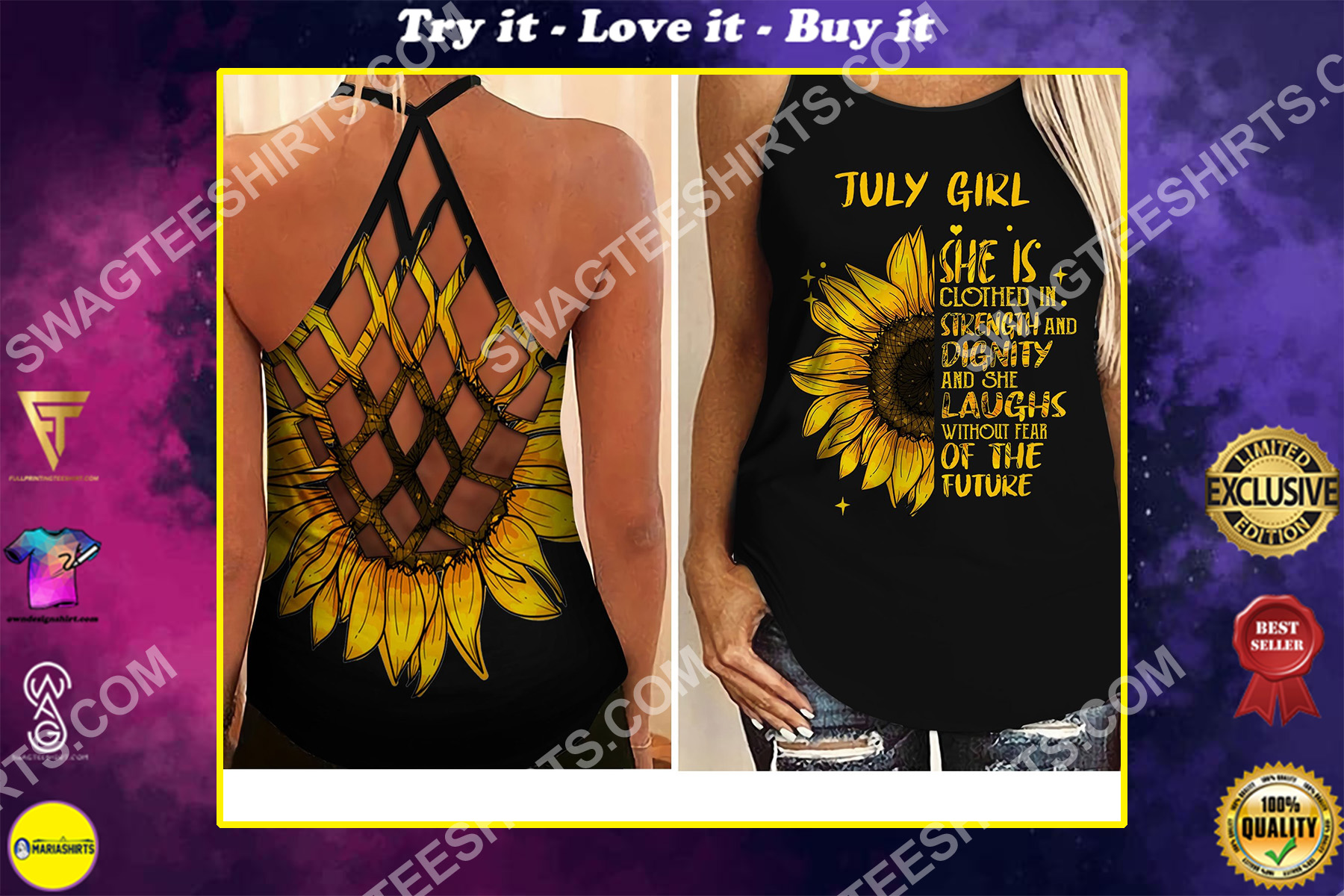 sunflower july girl she is clothed with strength and dignity criss-cross tank top