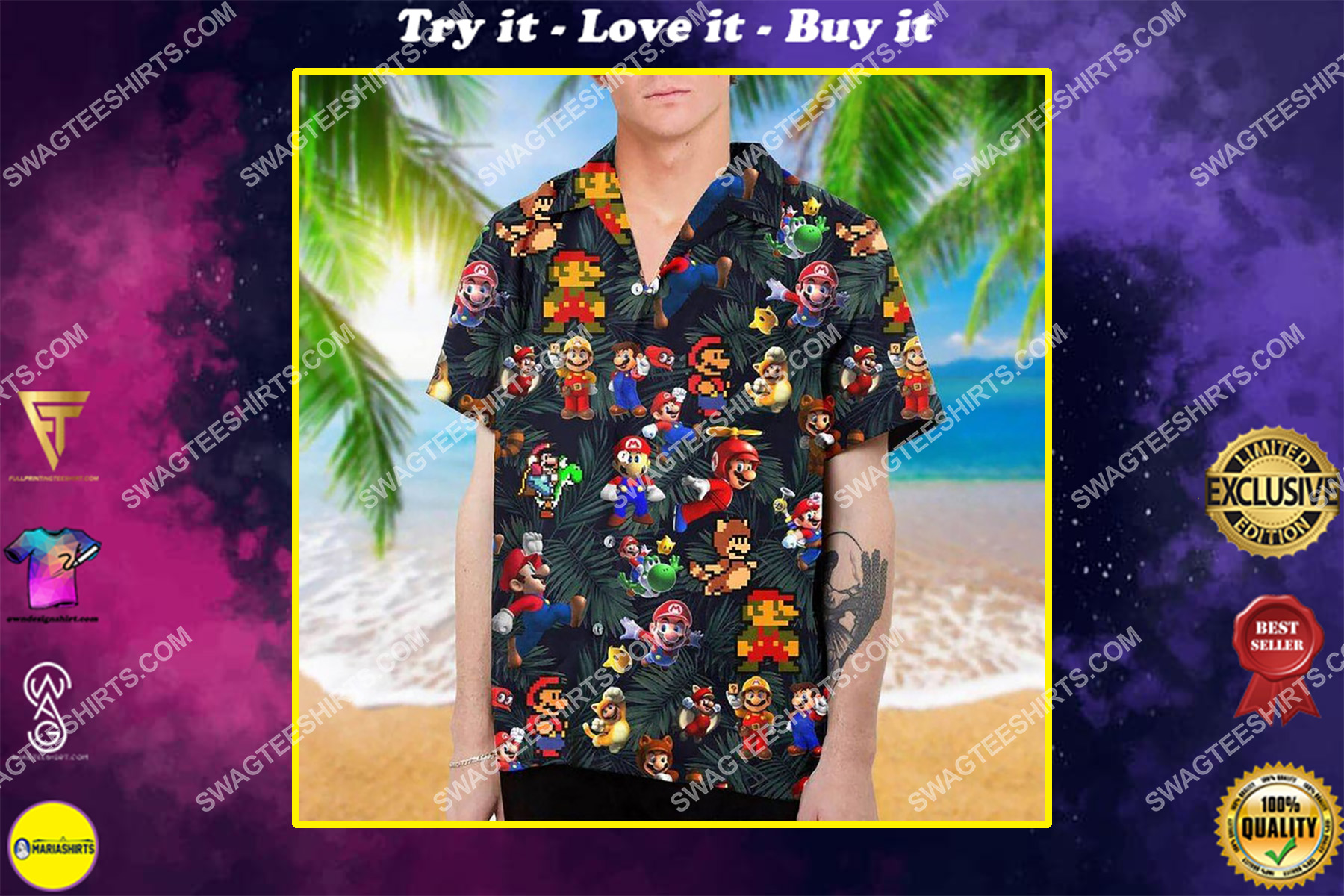 super mario nin-tendo full printing hawaiian shirt
