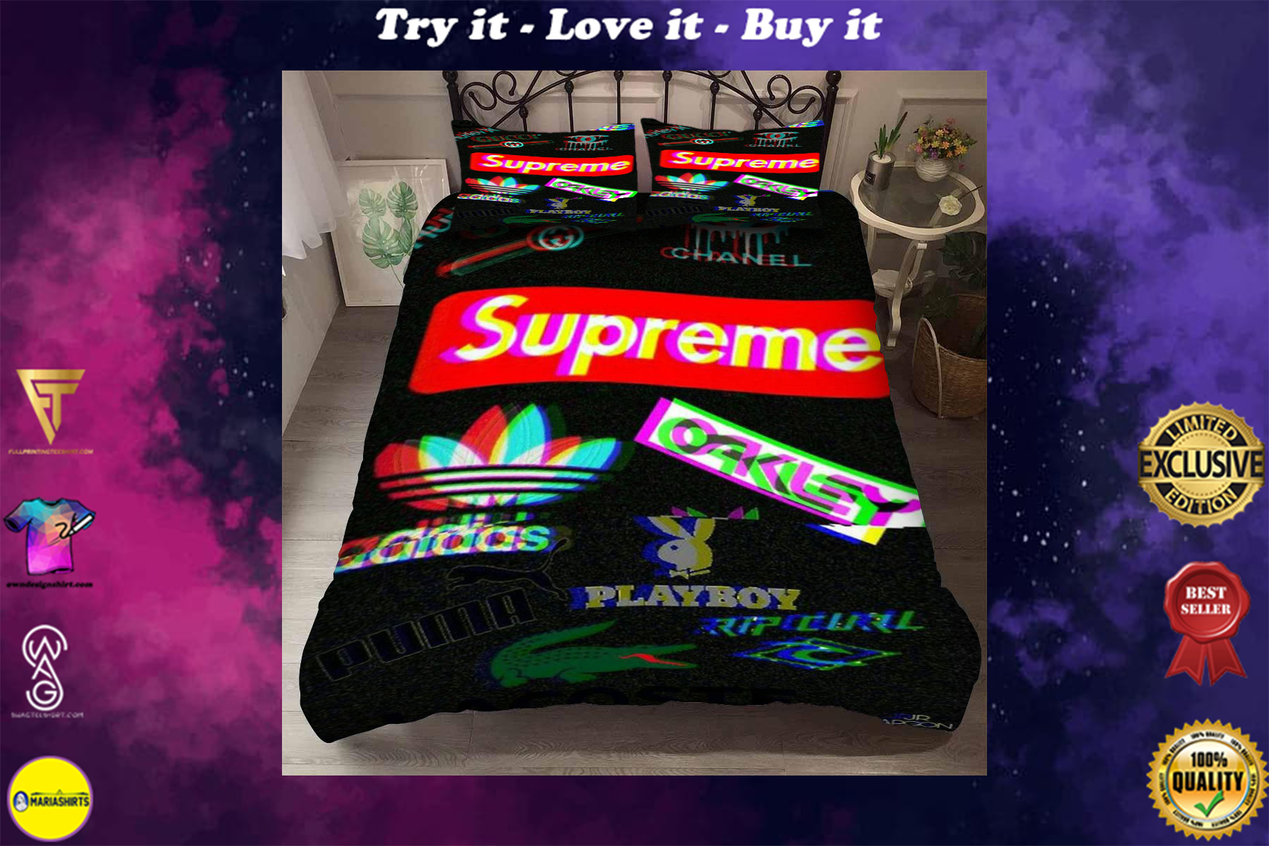 supreme adidas playboy symbols bedding set