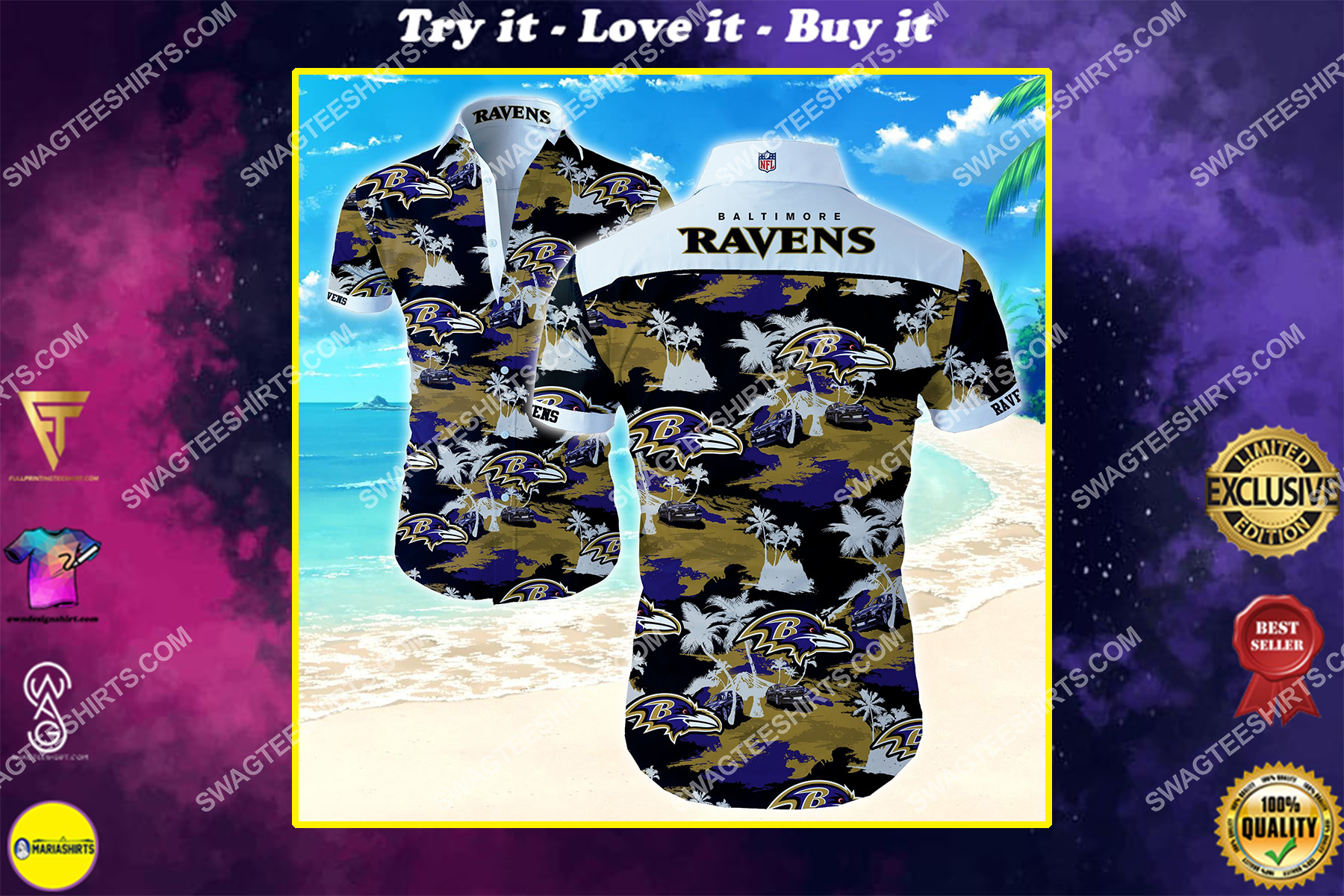 the baltimore ravens football team full printing summer hawaiian shirt