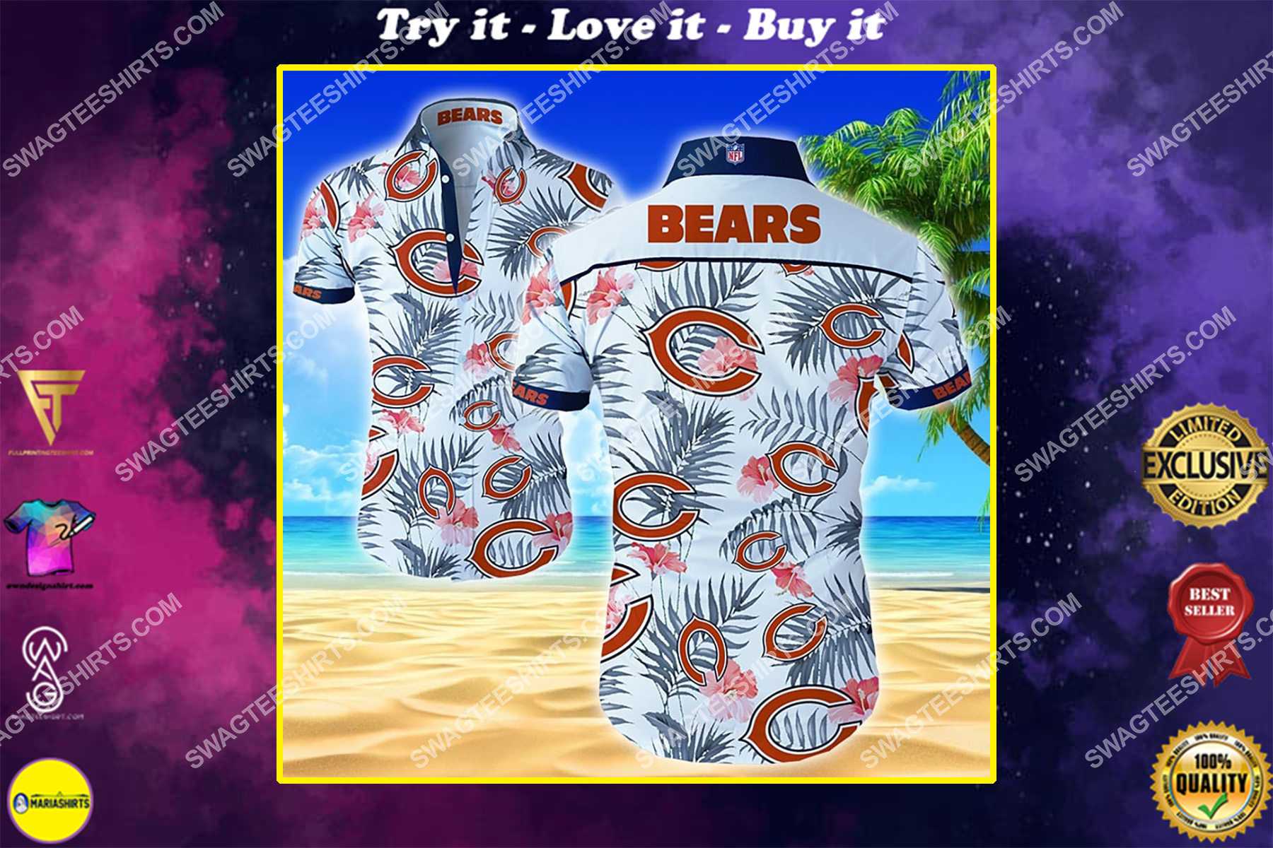 the chicago bears football team tropical summer hawaiian shirt