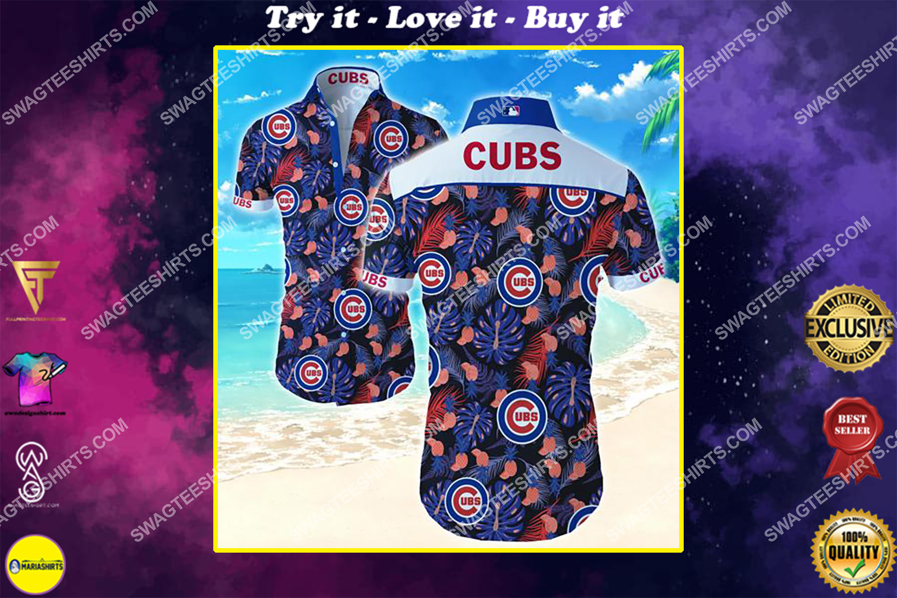 the chicago cubs team full print summer hawaiian shirt