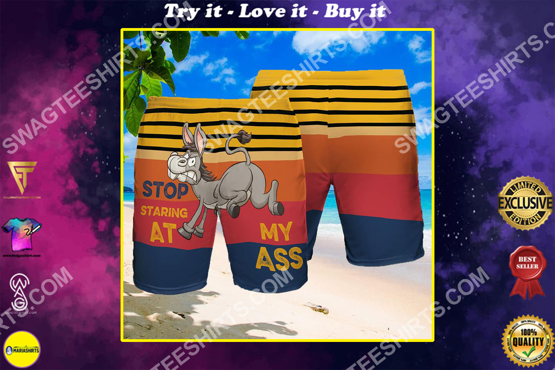 the donkey stop staring at my ass summer beach shorts