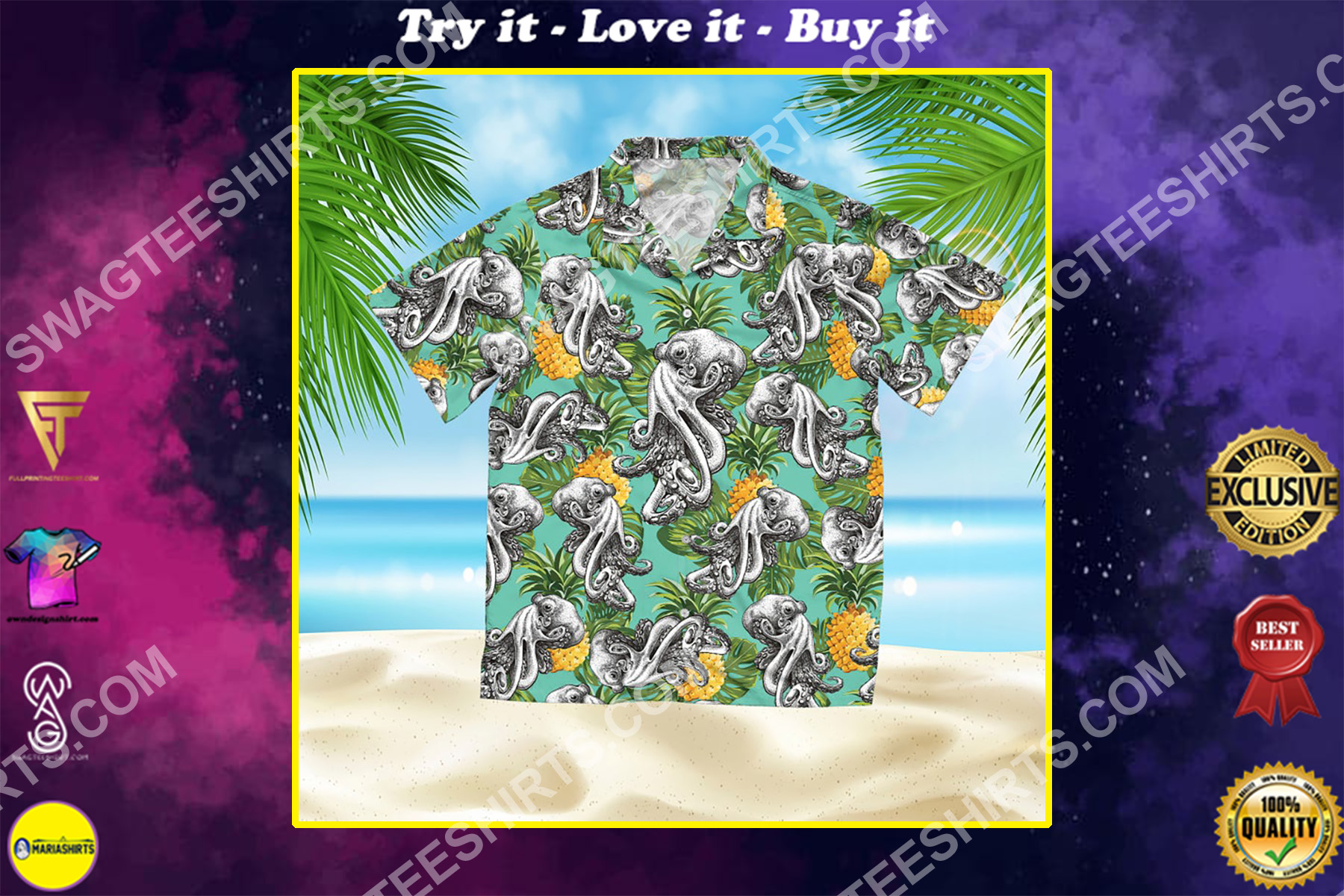 the octopus summer vacation all over print hawaiian shirt