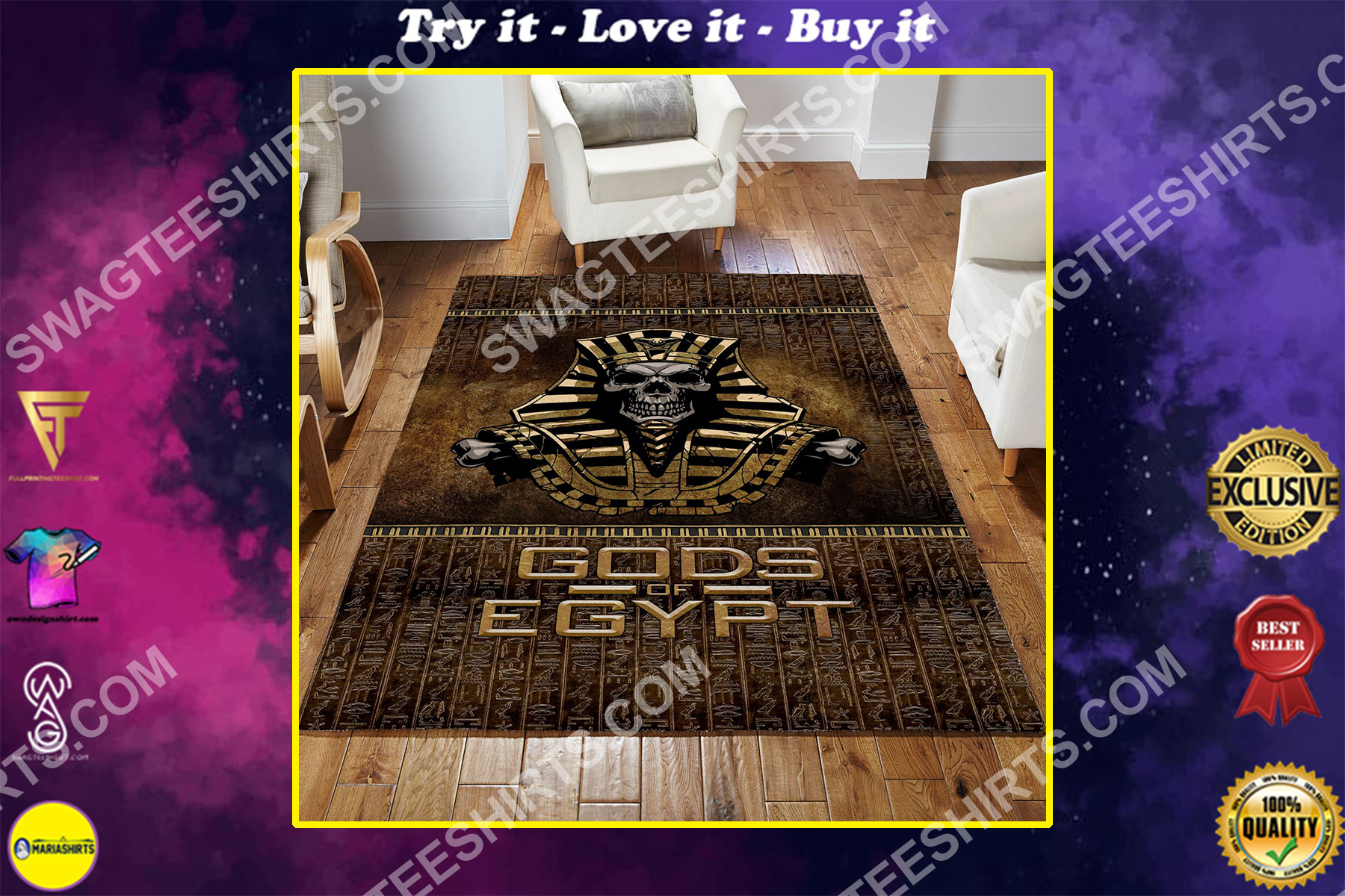 the skull Gods of egypt culture all over printed rug