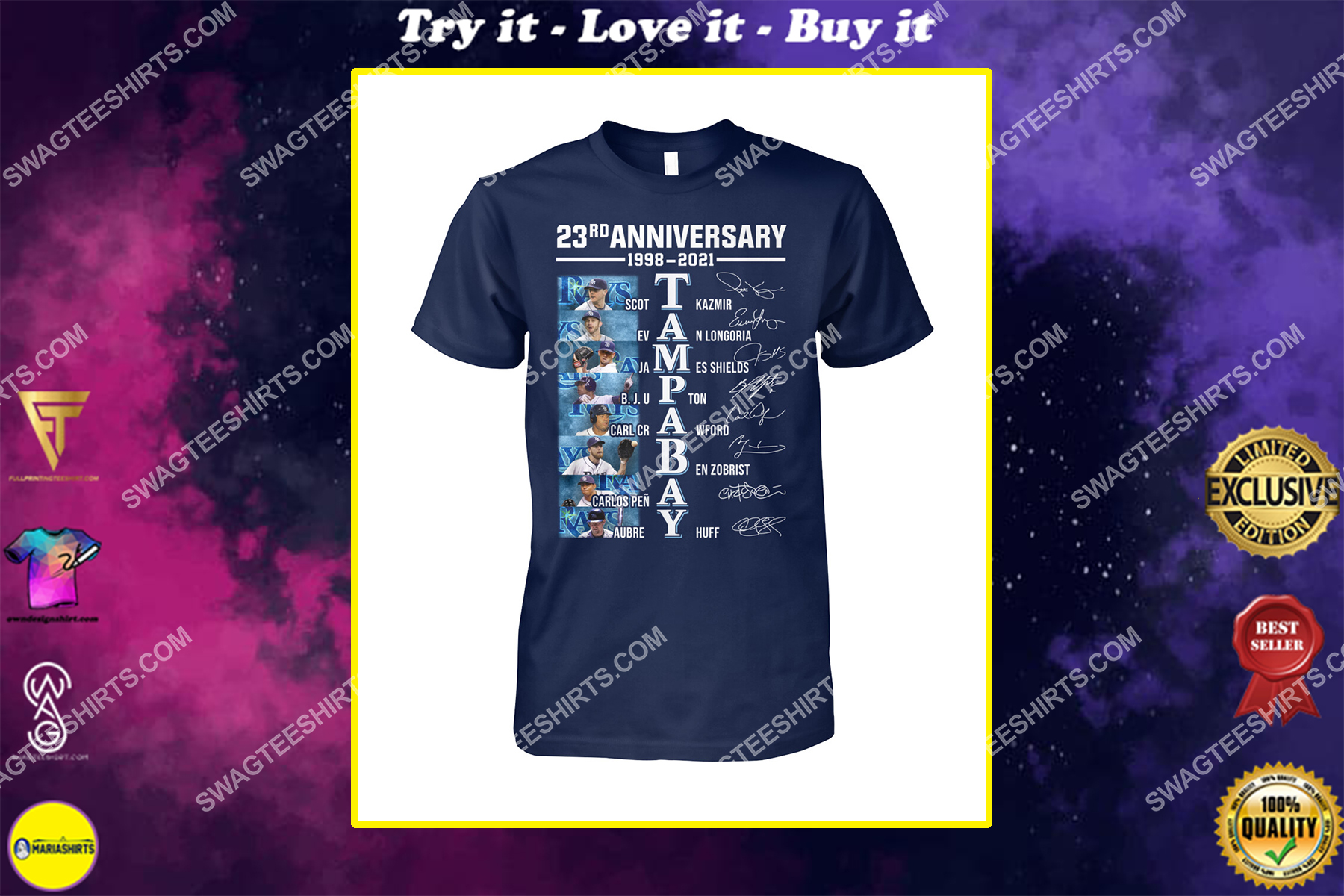 the tampa bay rays 23rd anniversary 1998 2021 signatures mlb shirt