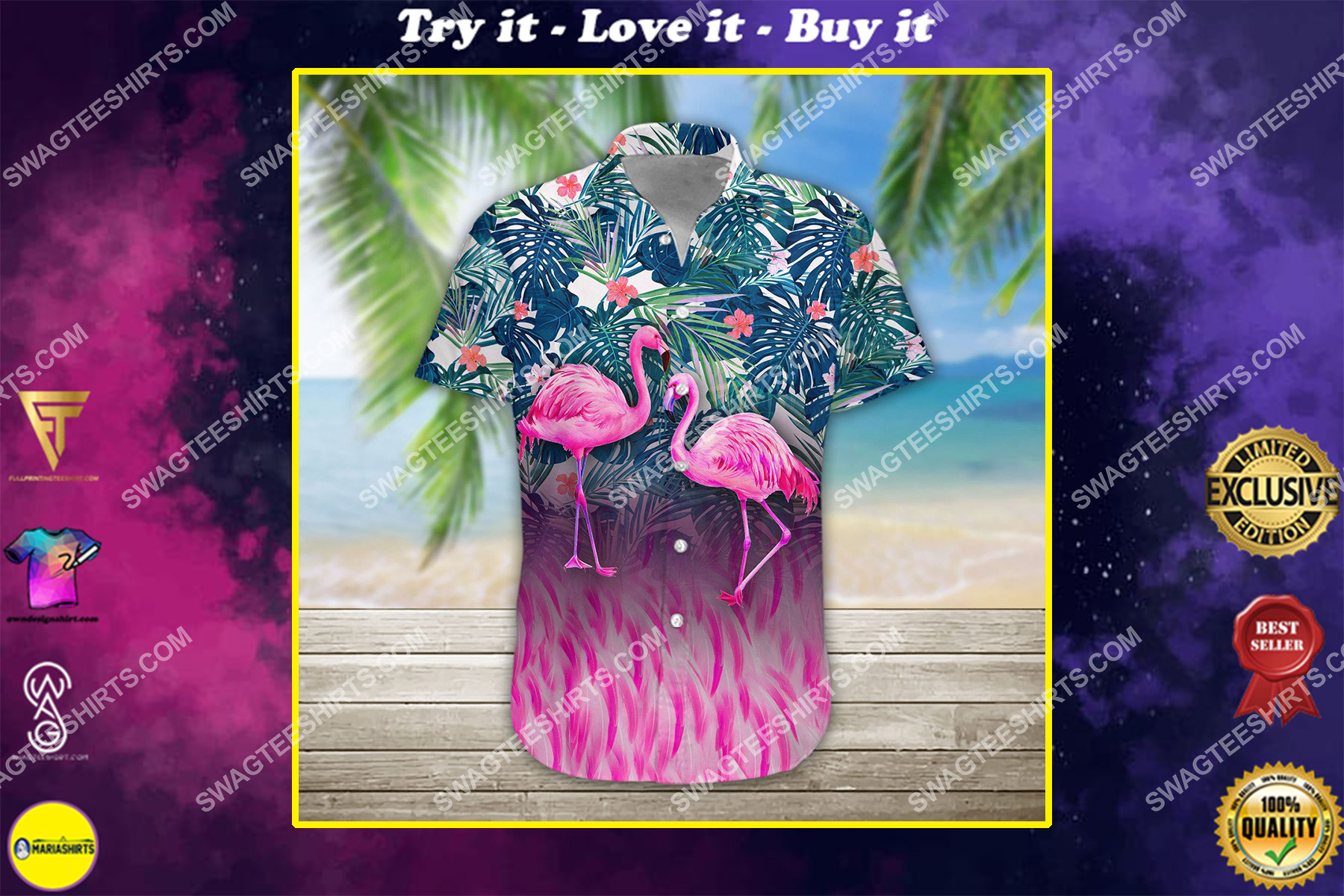 the tropical flamingo summer all over printed hawaiian shirt