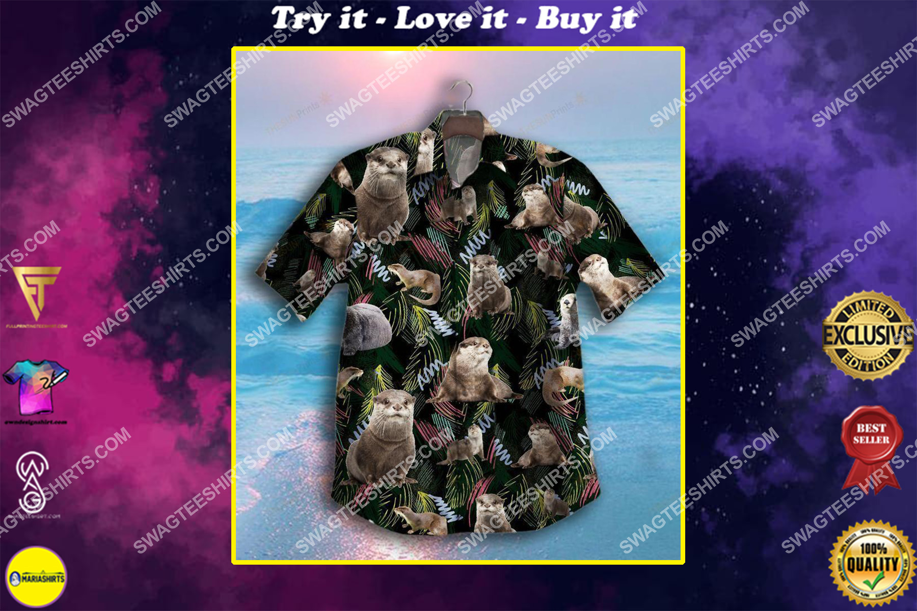 the tropical otter lover all over printed hawaiian shirt