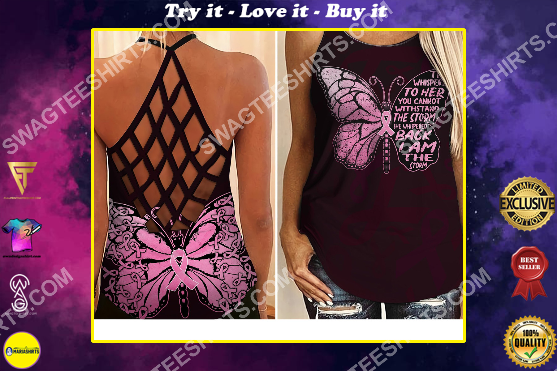 they whispered to her you cannot withstand the storm breast cancer criss-cross tank top