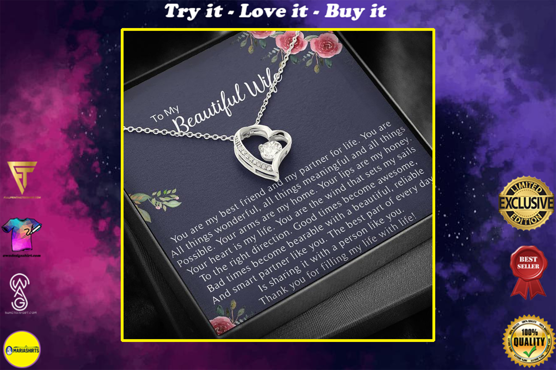 to my beautiful wife thank you for filling my life with life hearts necklace