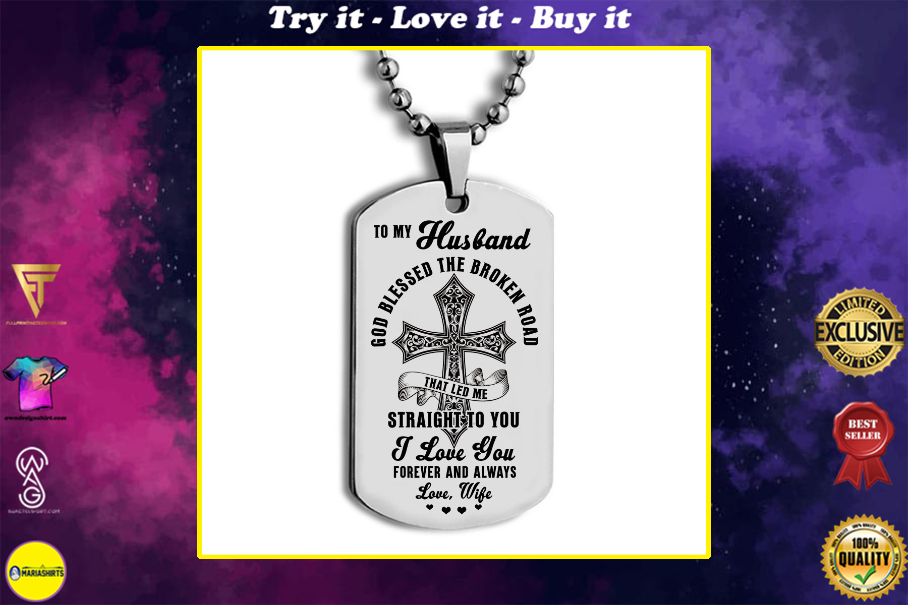 to my husband God blessed the broken road i love you forever and always love wife dog tag