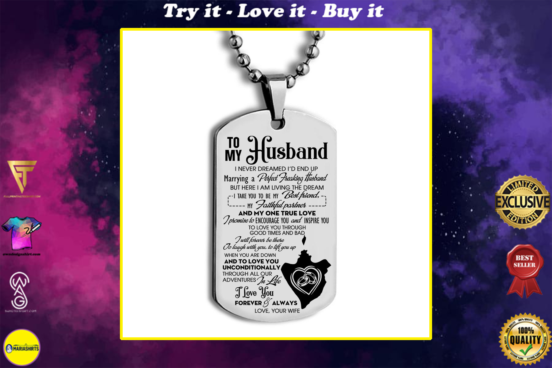 to my husband i never dreamed id end up you are my one true love love your wife dog tag