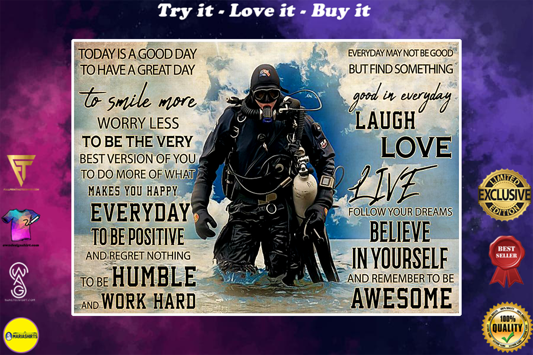 today is a good day to have a great day scuba diving poster