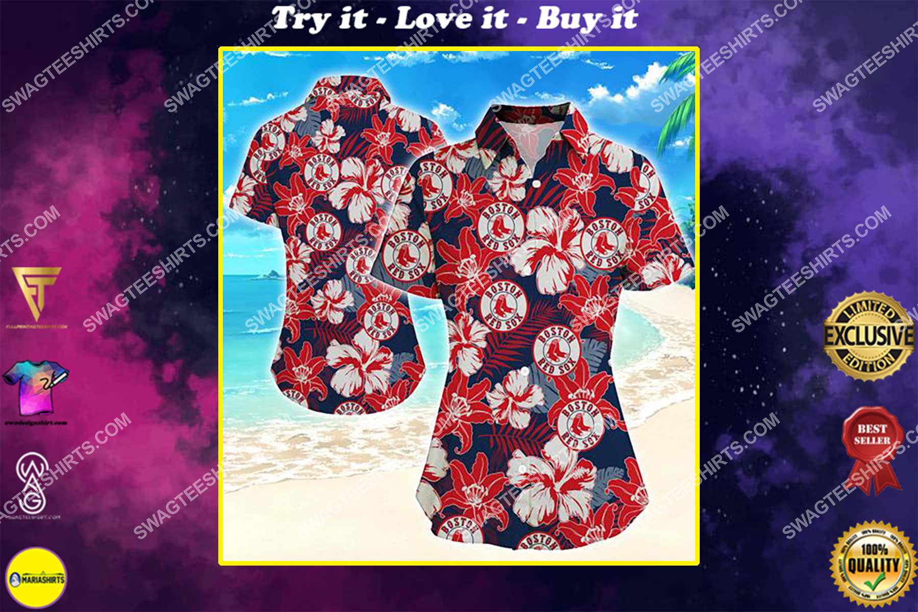 tropical flower boston red sox team summer hawaiian shirt