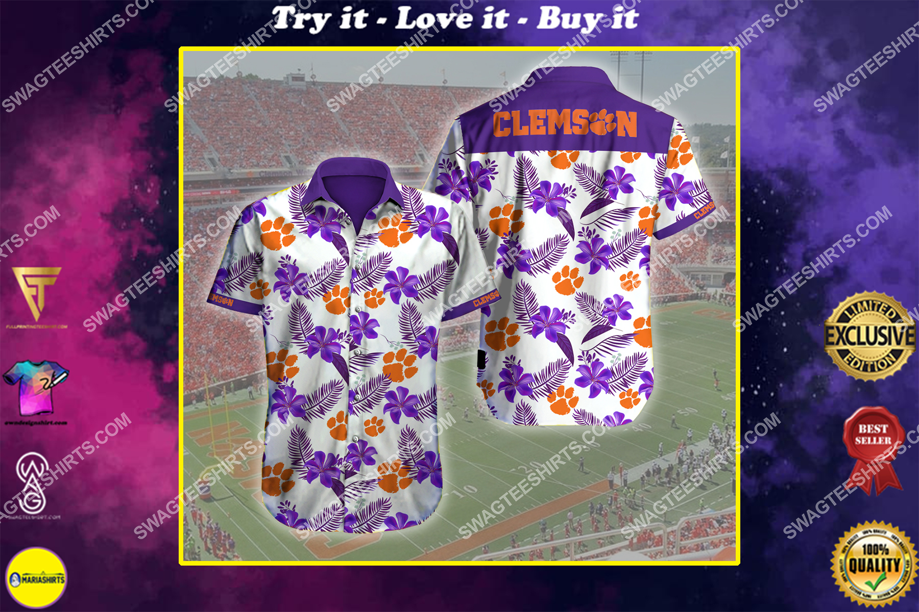 tropical flower clemson tigers football summer hawaiian shirt