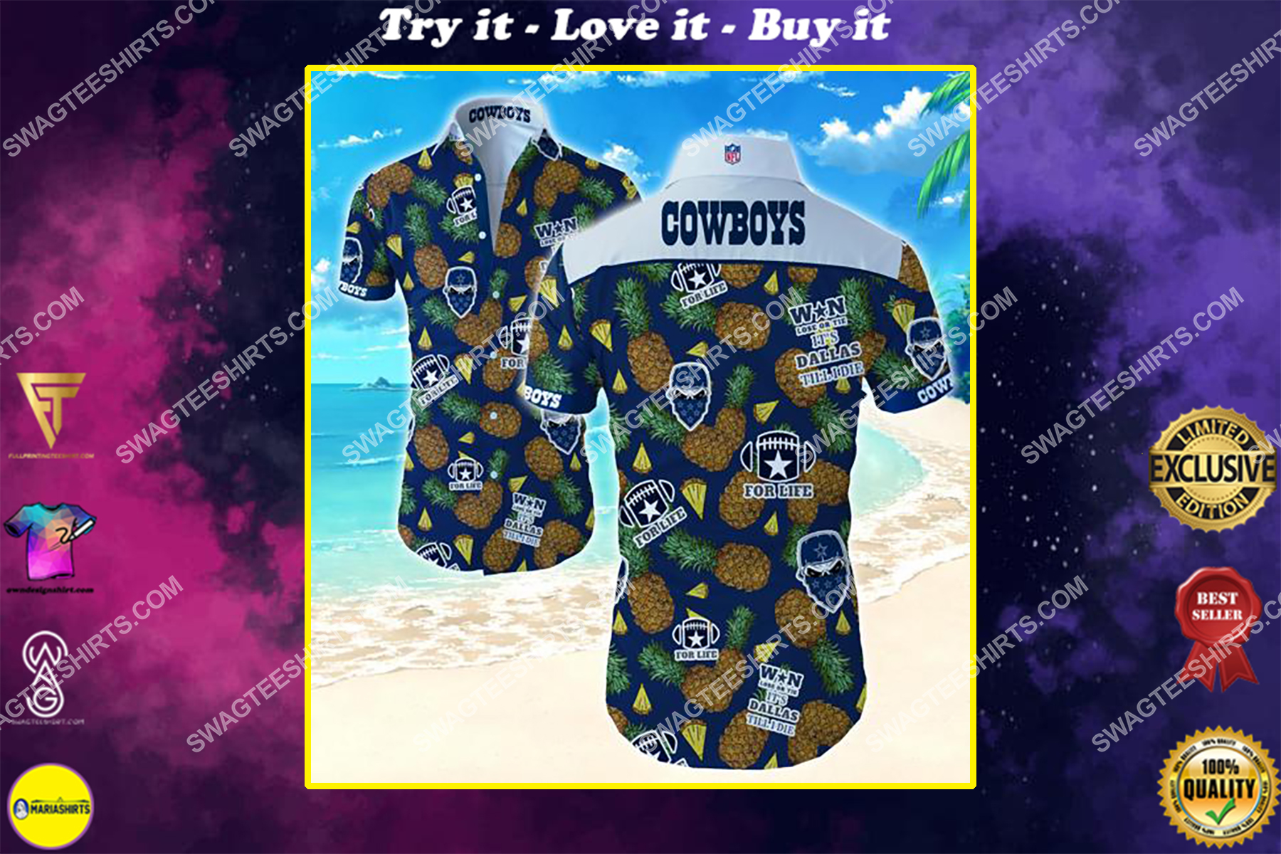 tropical pineapple and dallas cowboys team summer hawaiian shirt