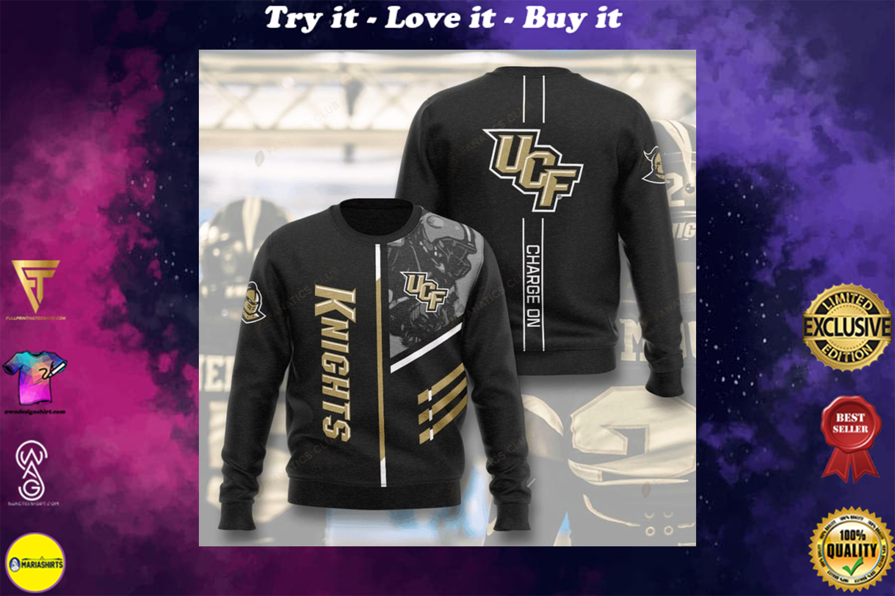 ucf knights football charge on full printing ugly sweater