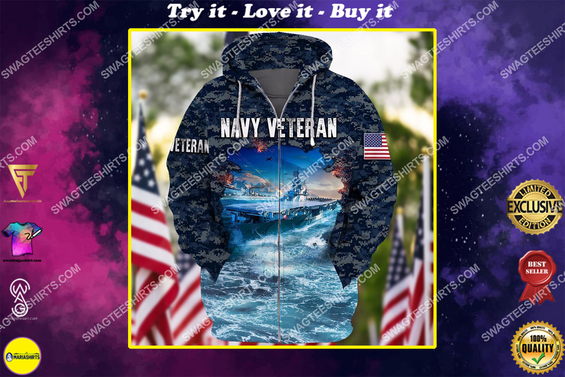 united states navy veteran battleship ocean full print shirt