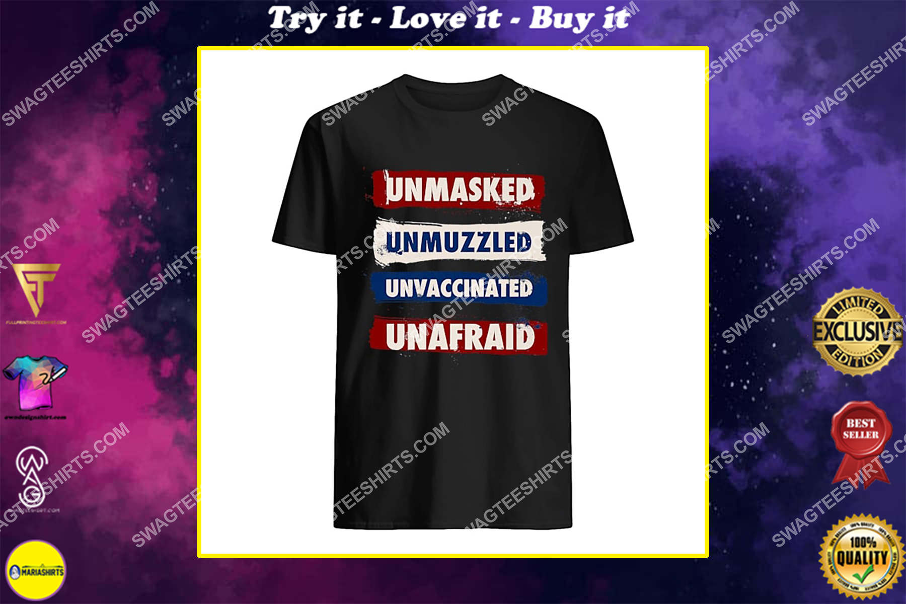 unmasked unmuzzled unvaccinated unafraid antimask politics shirt