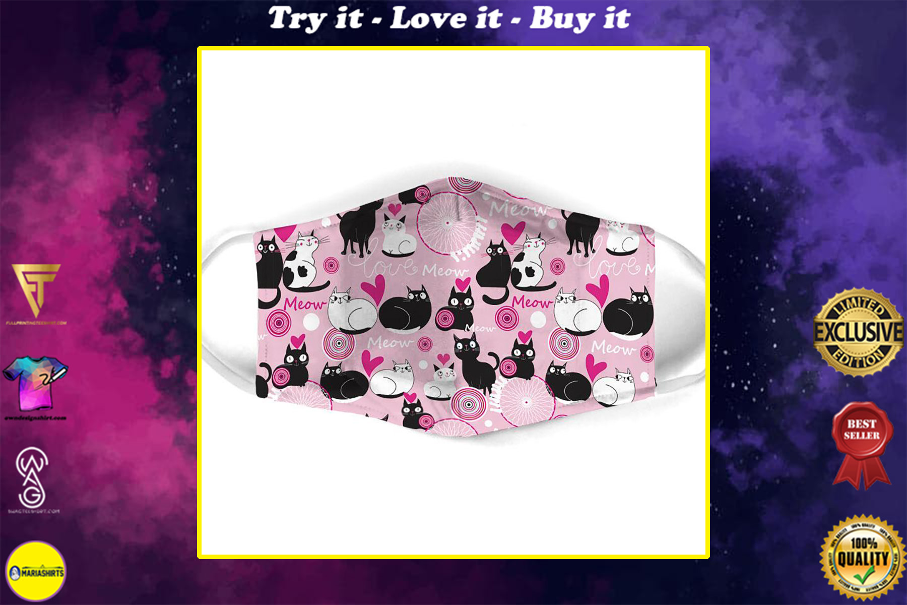 valentine lovely couple cat all over print face mask