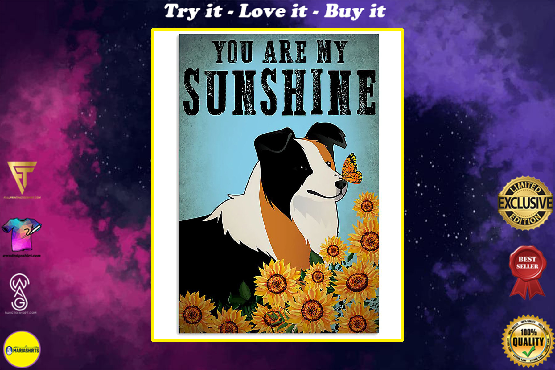 vintage border collie you are my sunshine poster