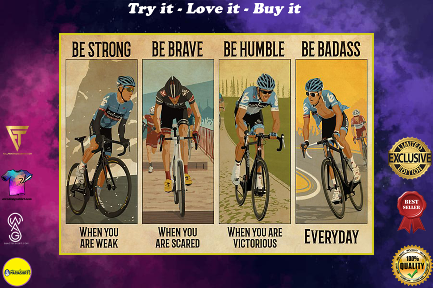 vintage cycling be strong when you are weak be brave when you are scared poster