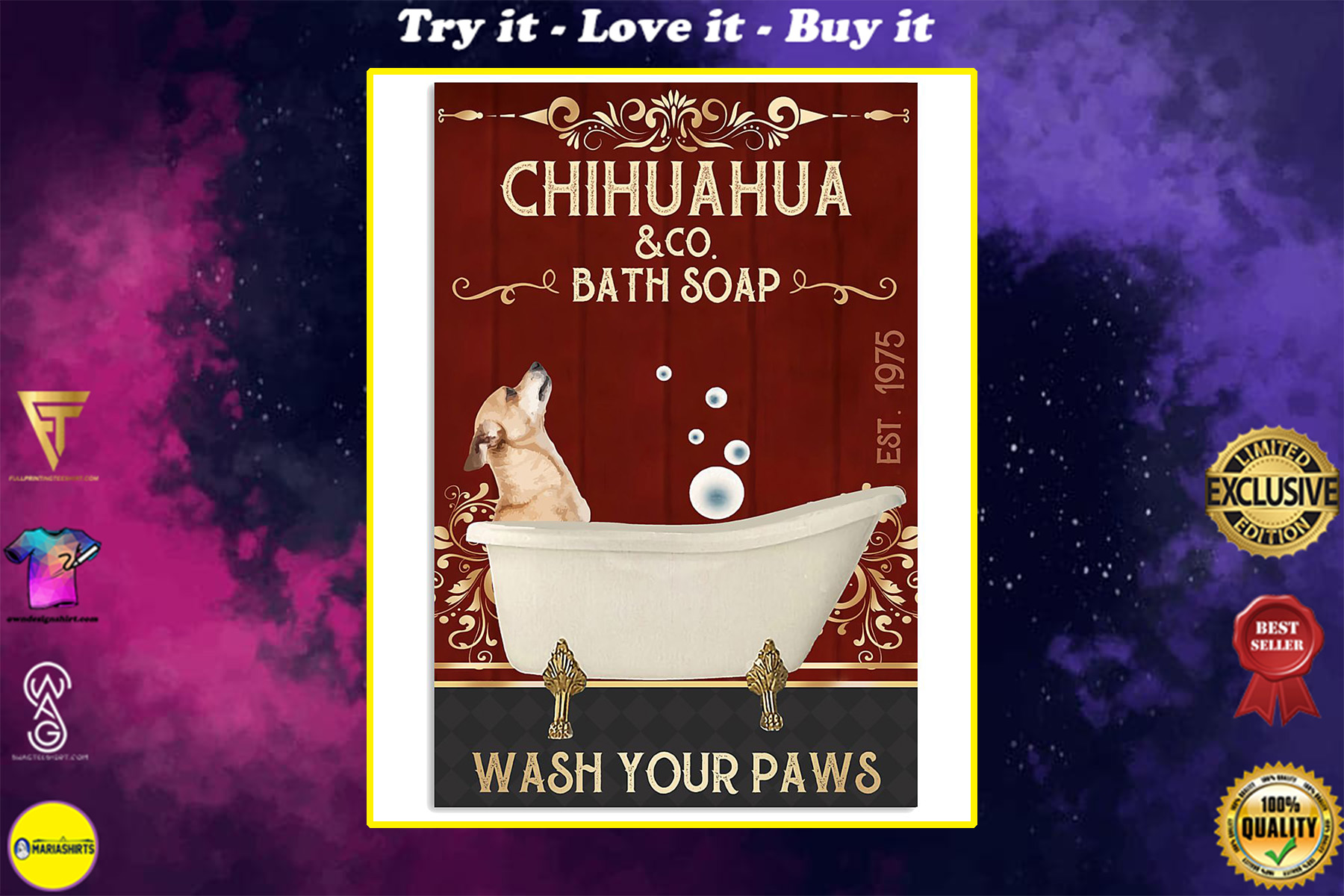 vintage dog chihuahua company bath soap wash your paws poster