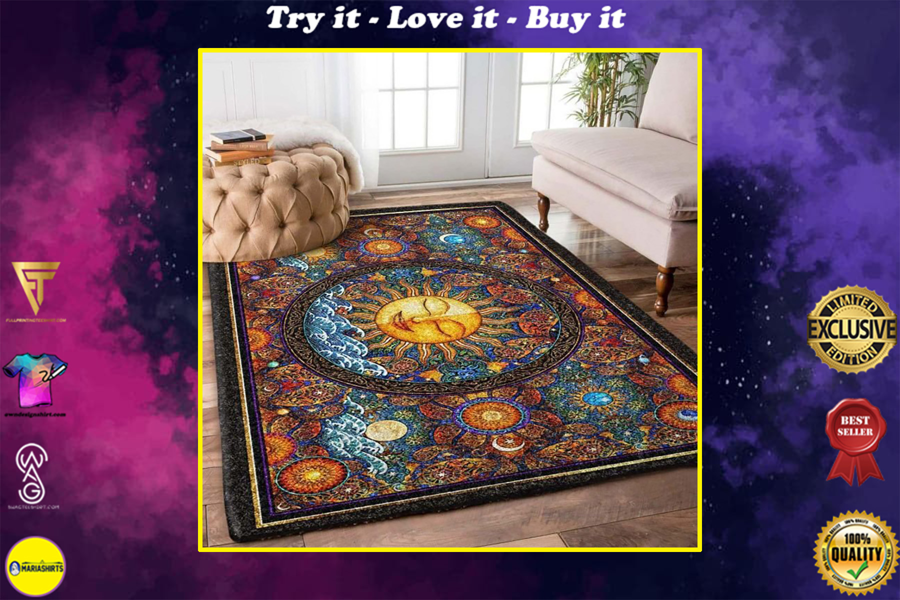 vintage flower and the sun hippie all over printed rug