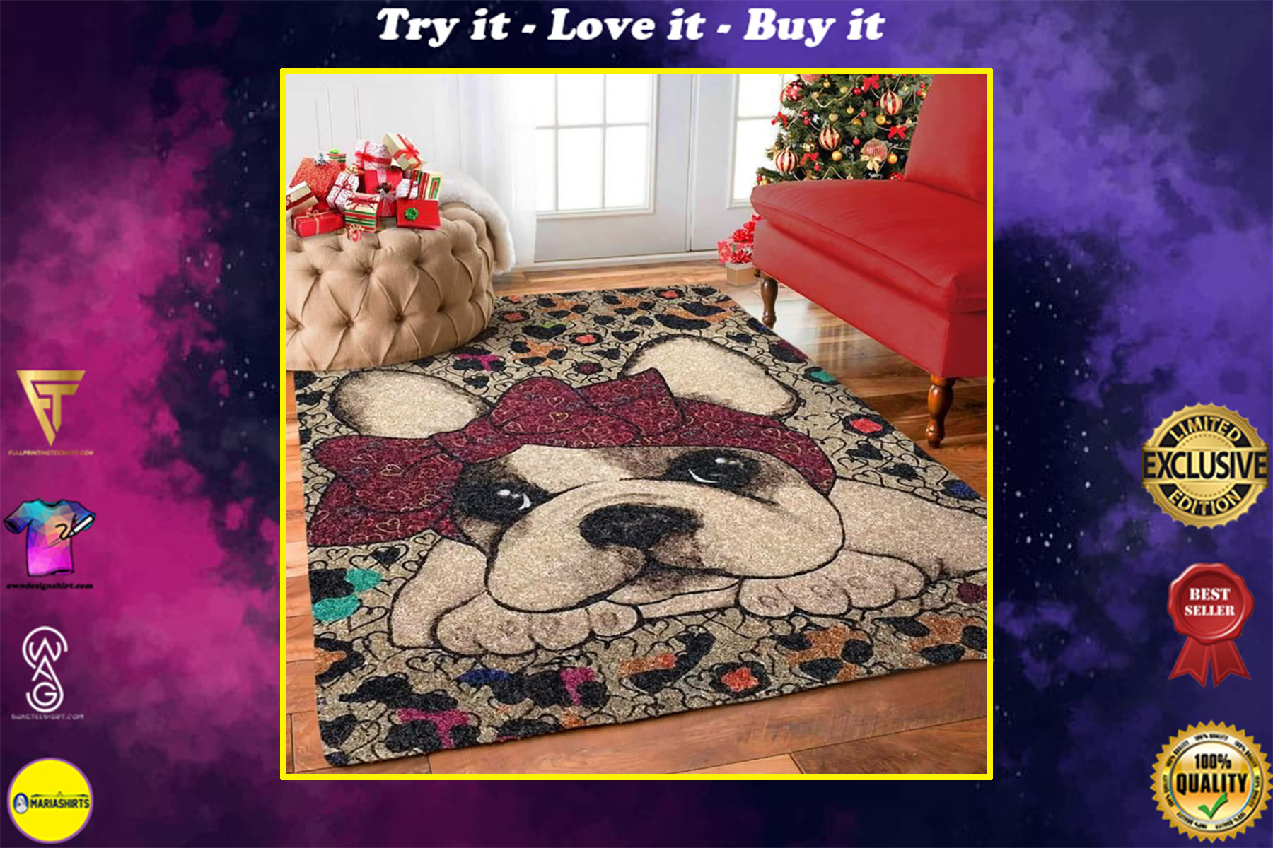vintage frenchie bulldog all over printed rug