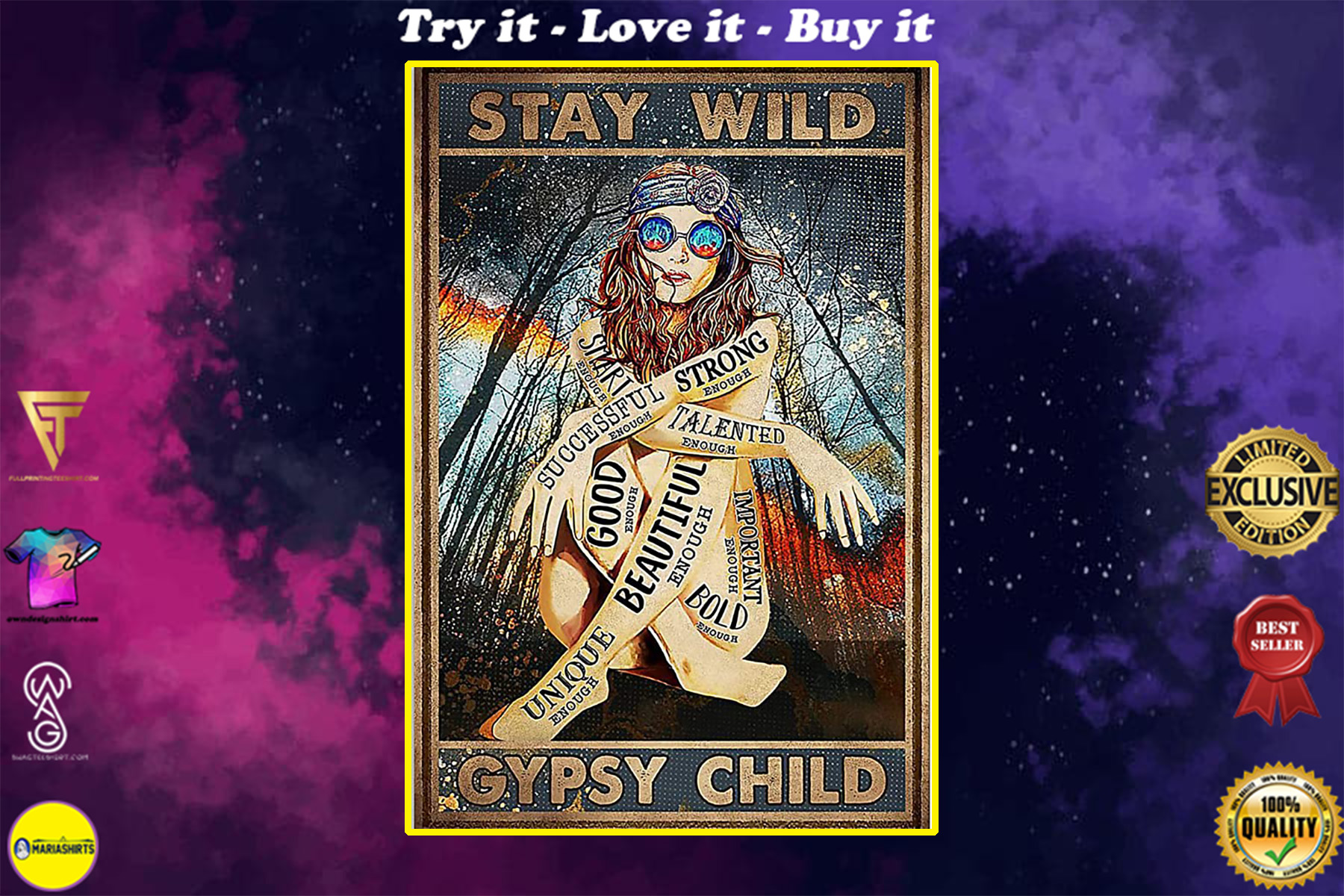 vintage girl stay wild gypsy child poster