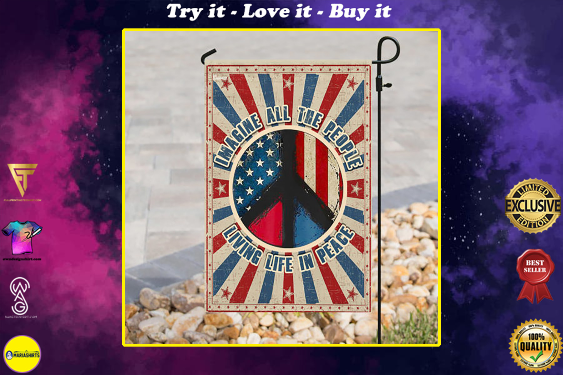 vintage imagine all the people living life in peace all over print flag