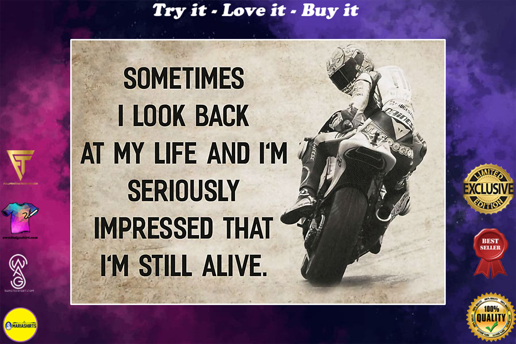 vintage motorcycle sometimes i look back at my life poster
