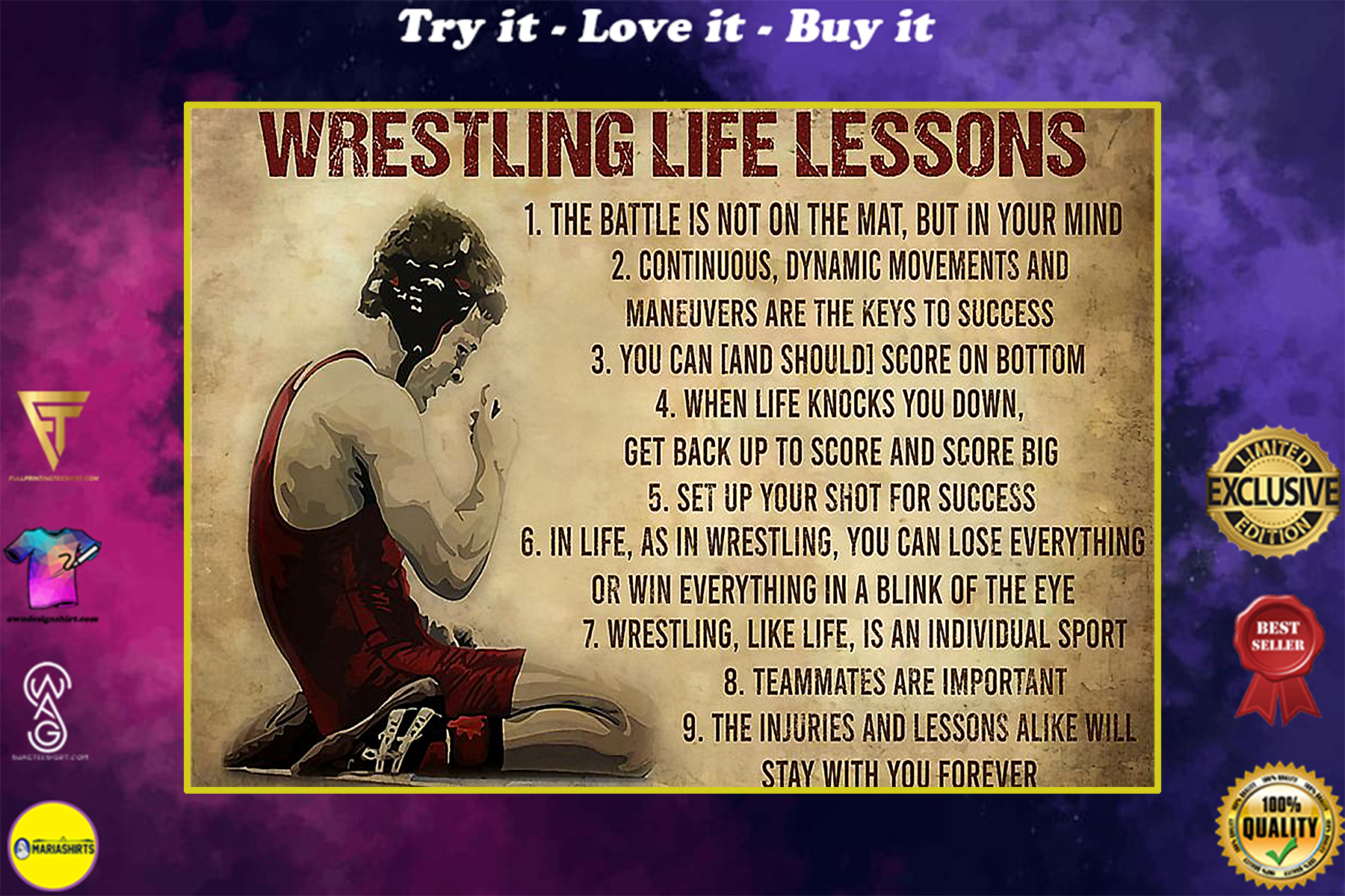 vintage wrestling life lessons poster