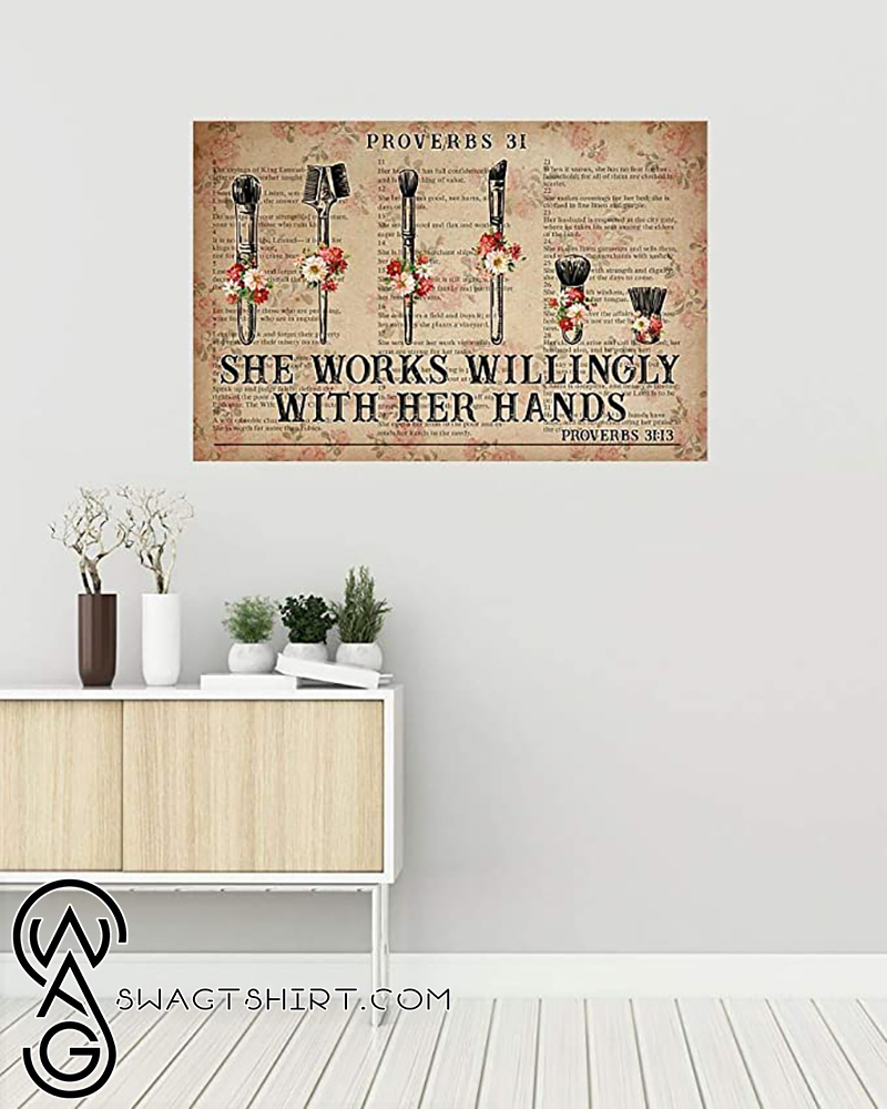 She works wiliingly with her hands makeup tools flowers dictionary poster