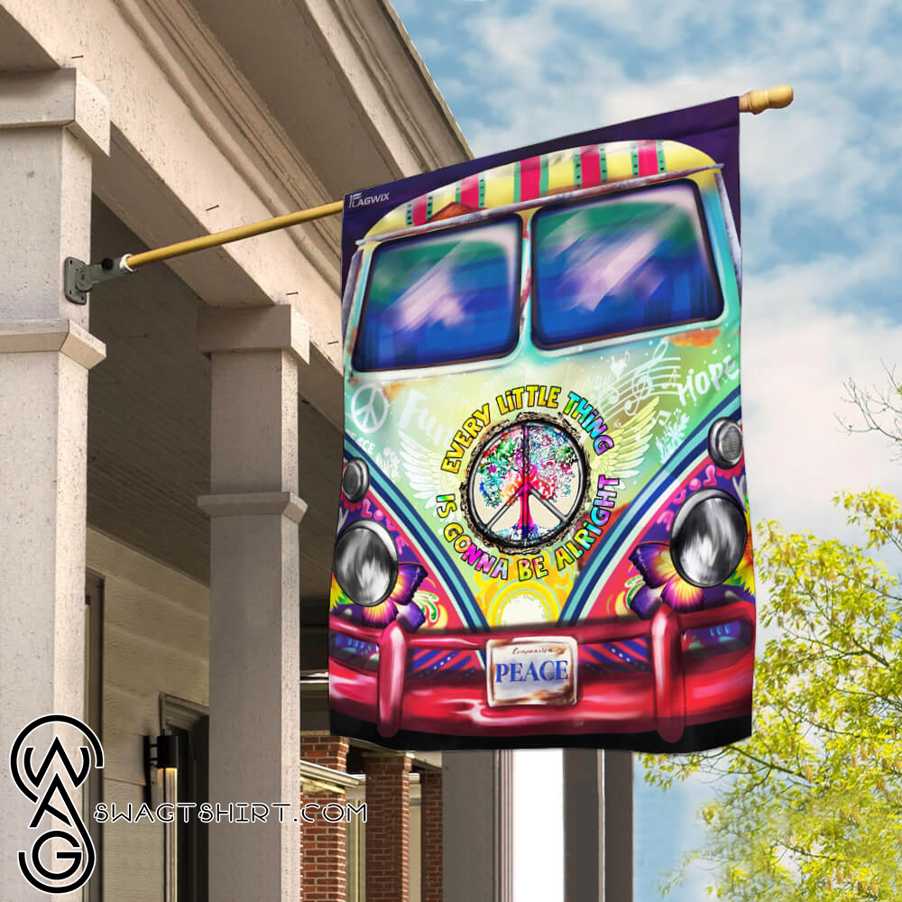 Hippie bus every little thing is gonna be alright flag